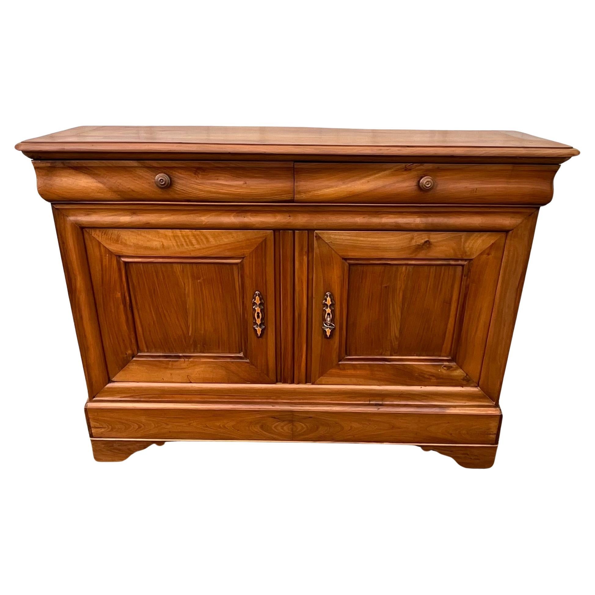 French Low Buffet Louis Philippe Solid Walnut Mid 19th For Sale
