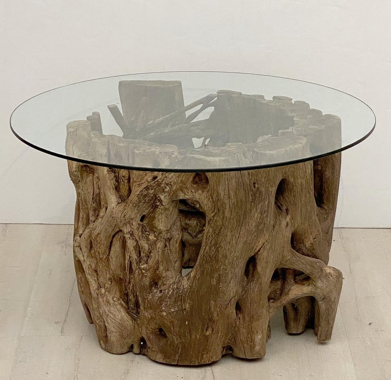 French Low Coffee Table on Rustic Mangrove or Driftwood Base For Sale 8