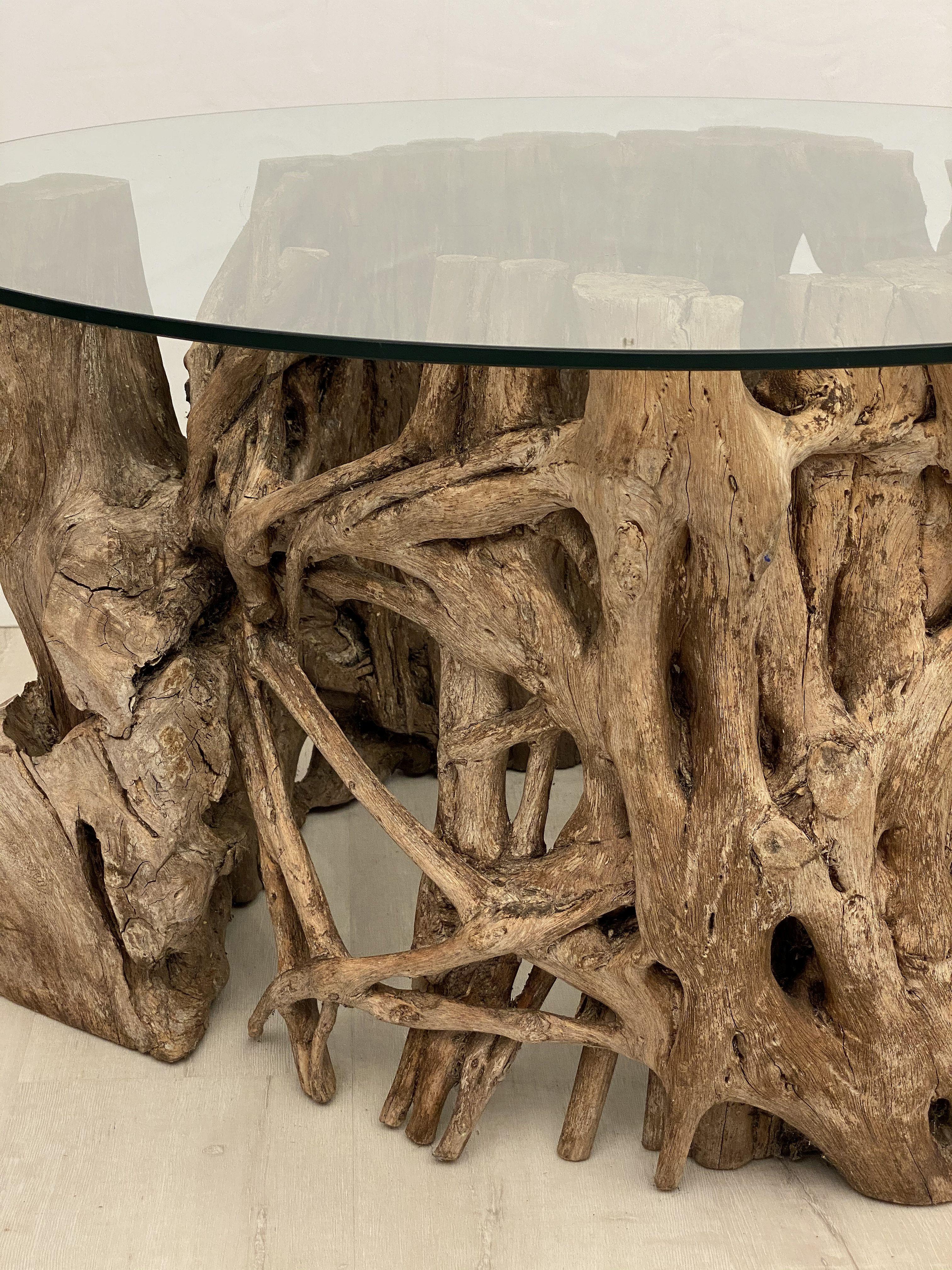 French Low Coffee Table on Rustic Mangrove or Driftwood Base 7