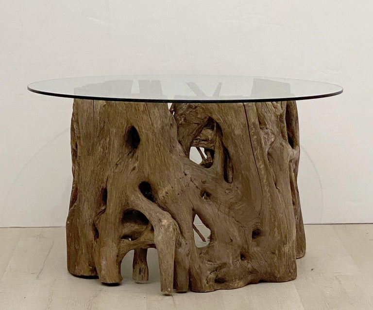 French Low Coffee Table on Rustic Mangrove or Driftwood Base In Good Condition For Sale In Austin, TX