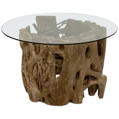 French Low Coffee Table on Rustic Mangrove or Driftwood Base