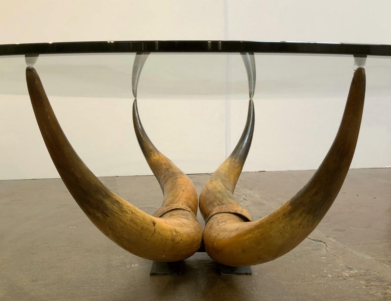 French Low Coffee Table on Steer Horn Base at 1stDibs