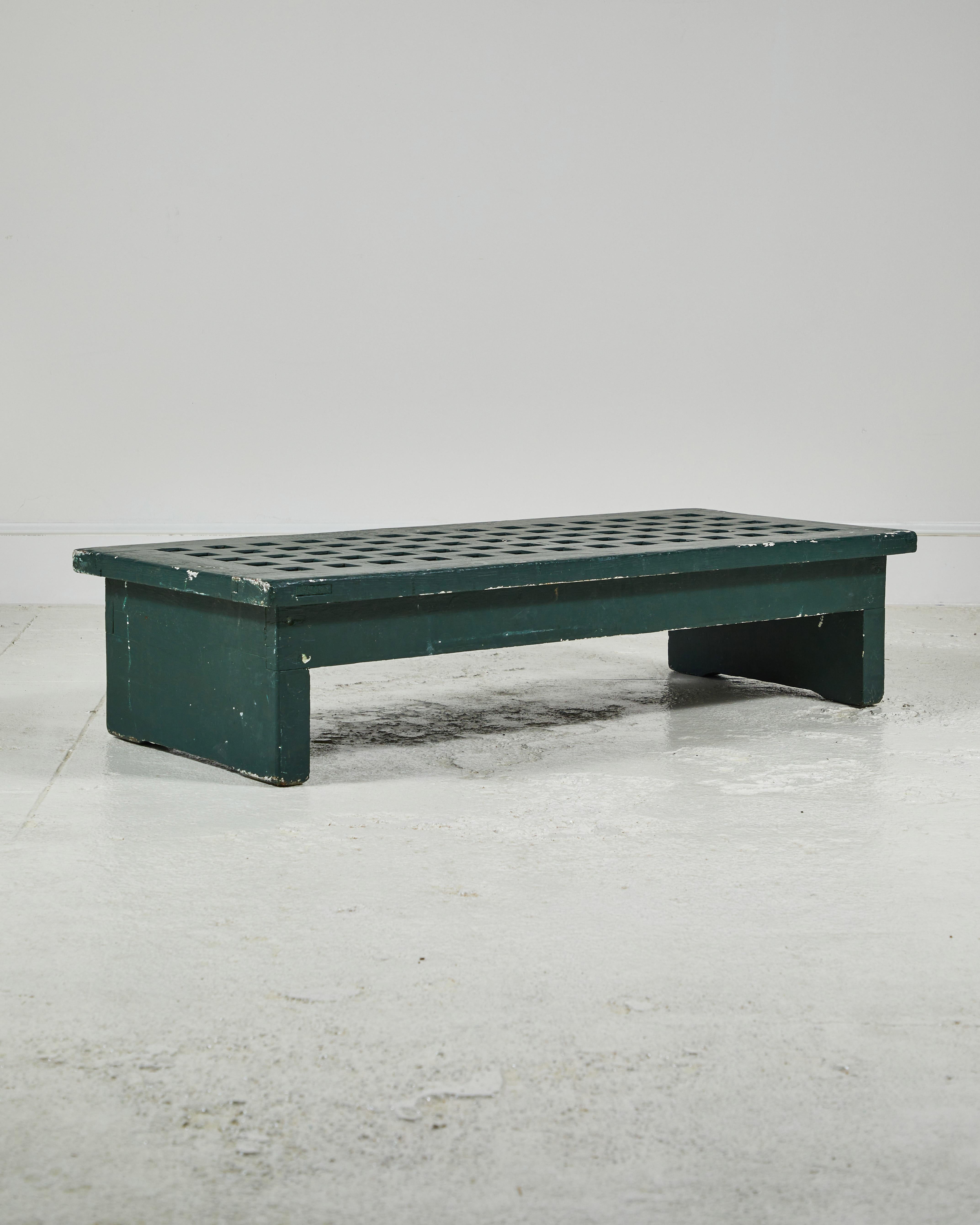 French Low Green Coffee Table with Perforated Squares 1