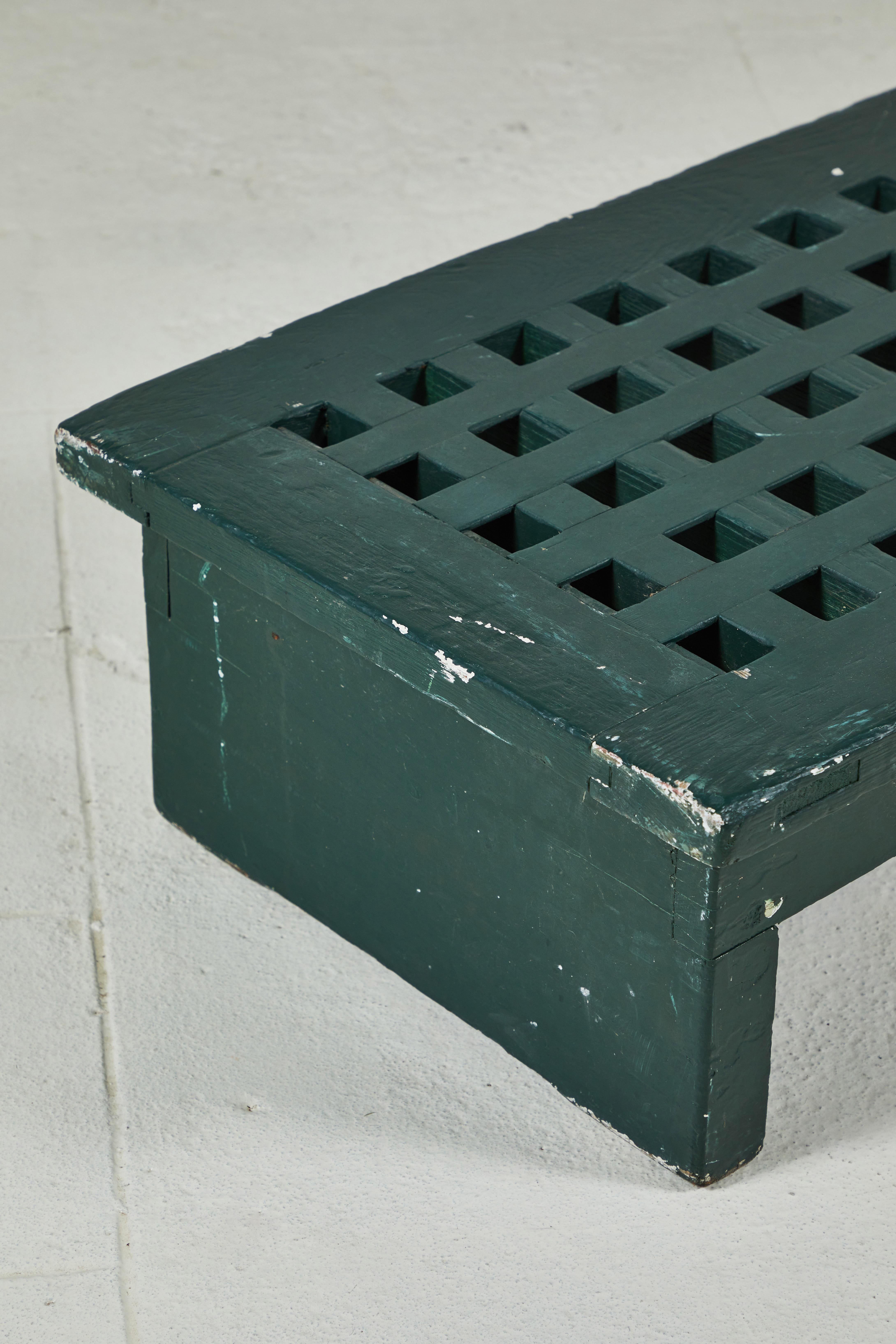 French Low Green Coffee Table with Perforated Squares 2