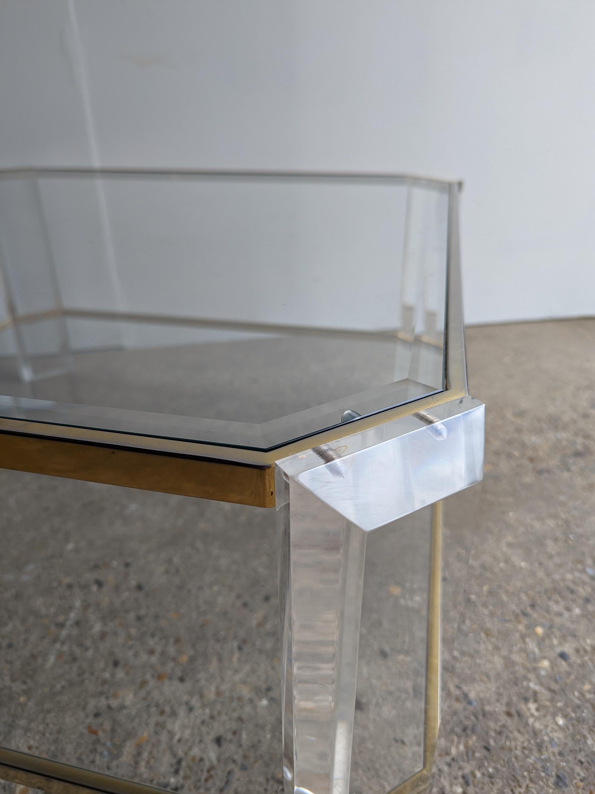 Late 20th Century French Lucite and Brass Coffee Table