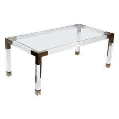 French Lucite and Brass Coffee Table