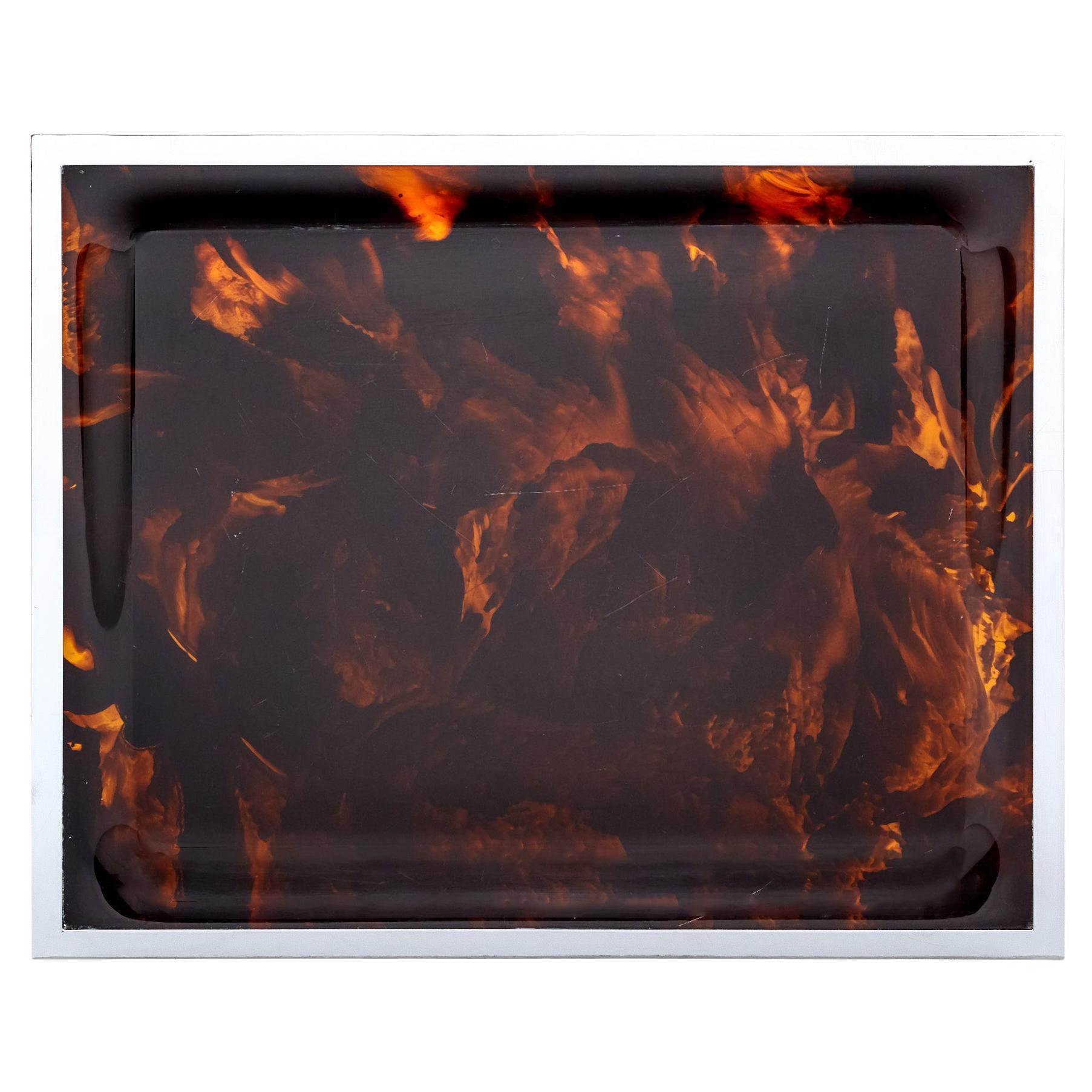 Bandeja vintage francesa de lucita y cromo