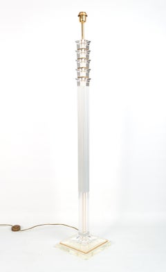 French Lucite and Gilt Floor Lamp Hollywood Regency, C.1970