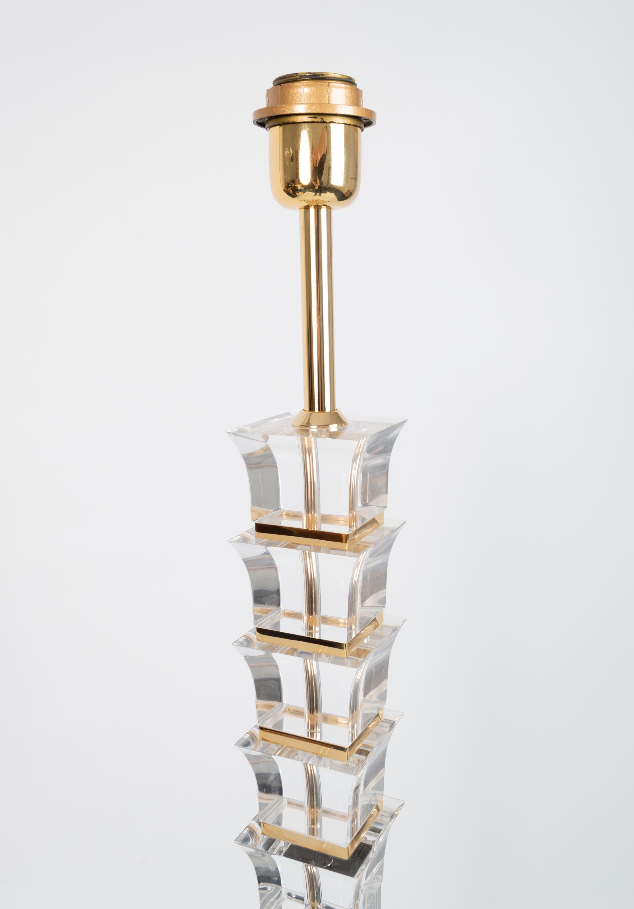 20th Century French Lucite and Gilt Floor Lamp Hollywood Regency, C.1970 For Sale