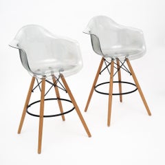 Mid-Century Modern Lucite Bar Stools with Wood and Steel Base, 1980