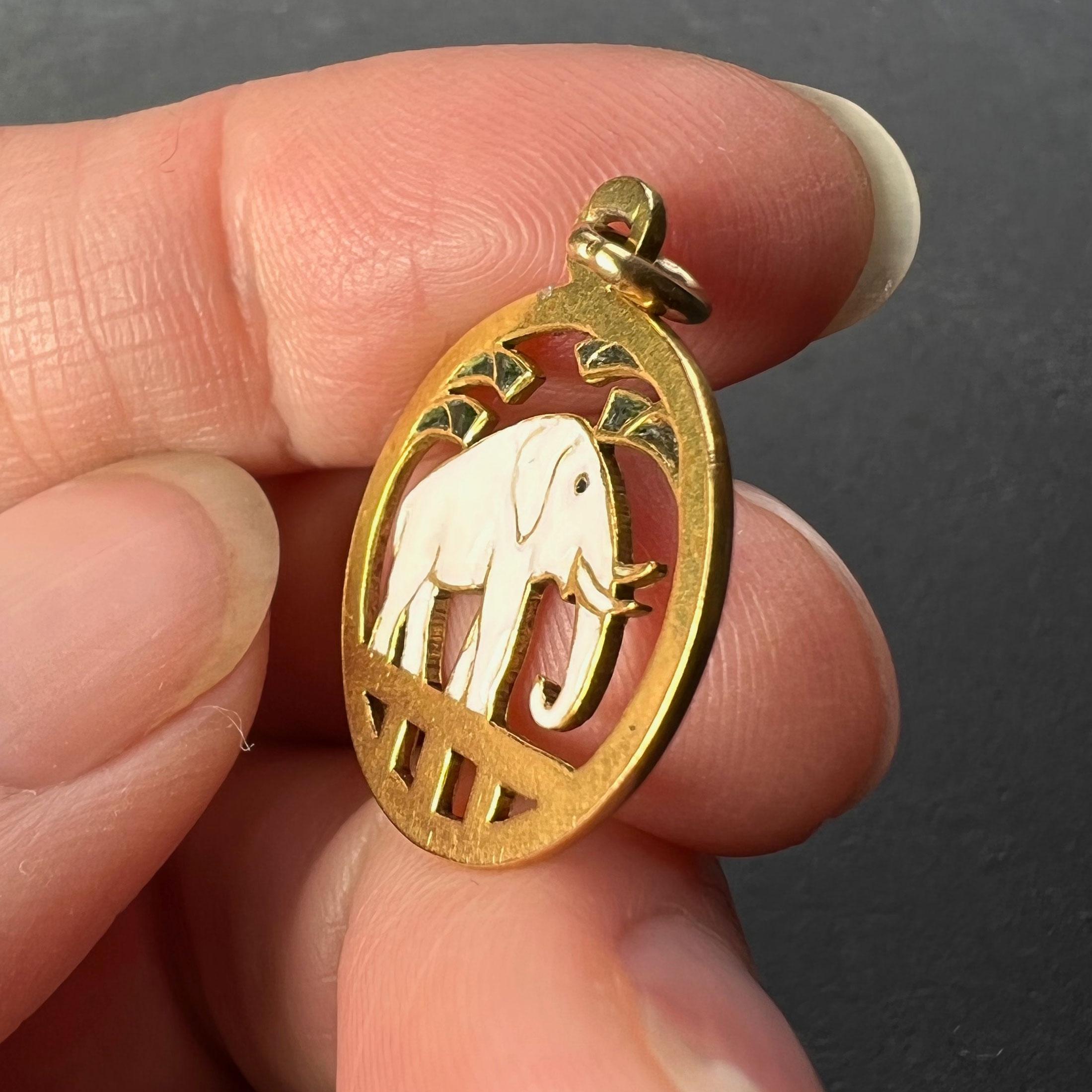 French Lucky Elephant 18K Yellow Gold Enamel Charm Pendant For Sale 6