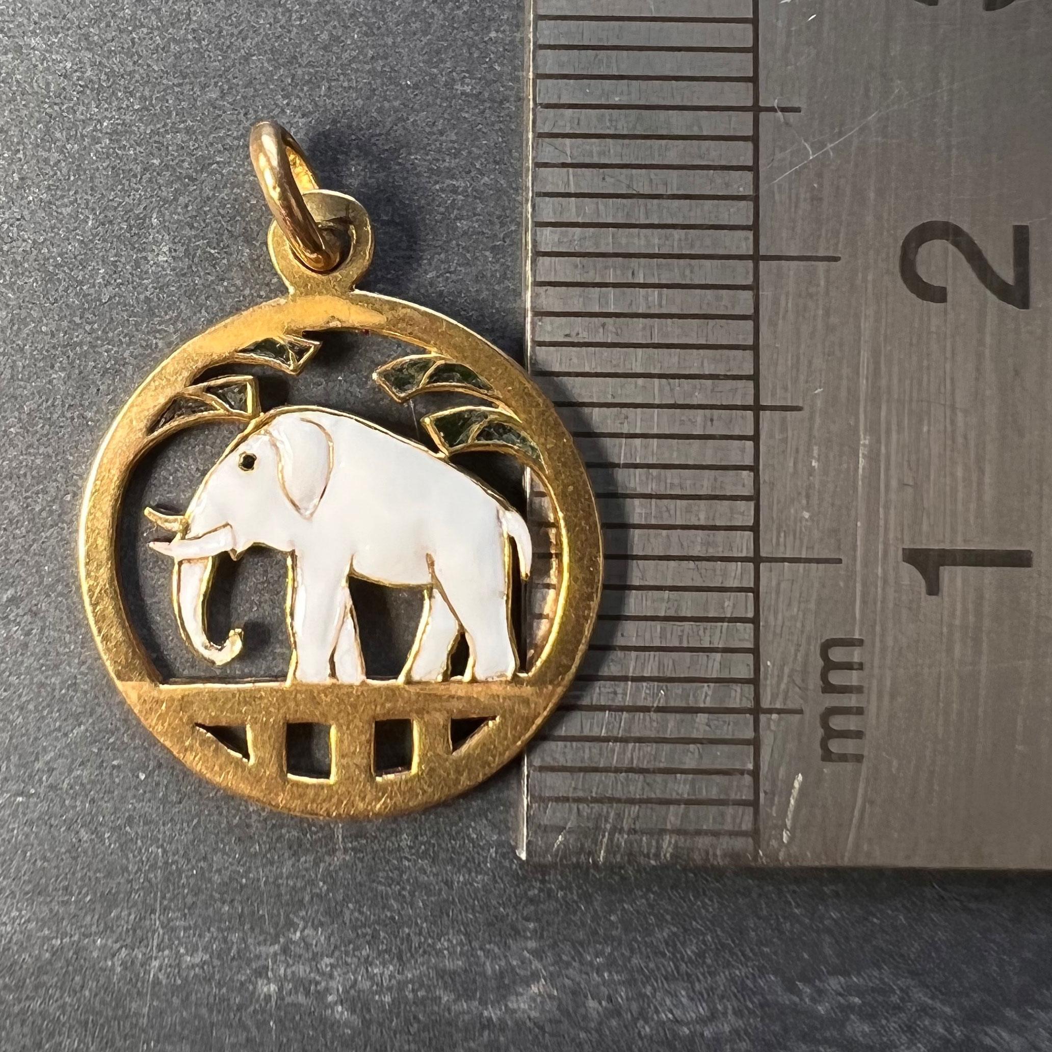 French Lucky Elephant 18K Yellow Gold Enamel Charm Pendant For Sale 7