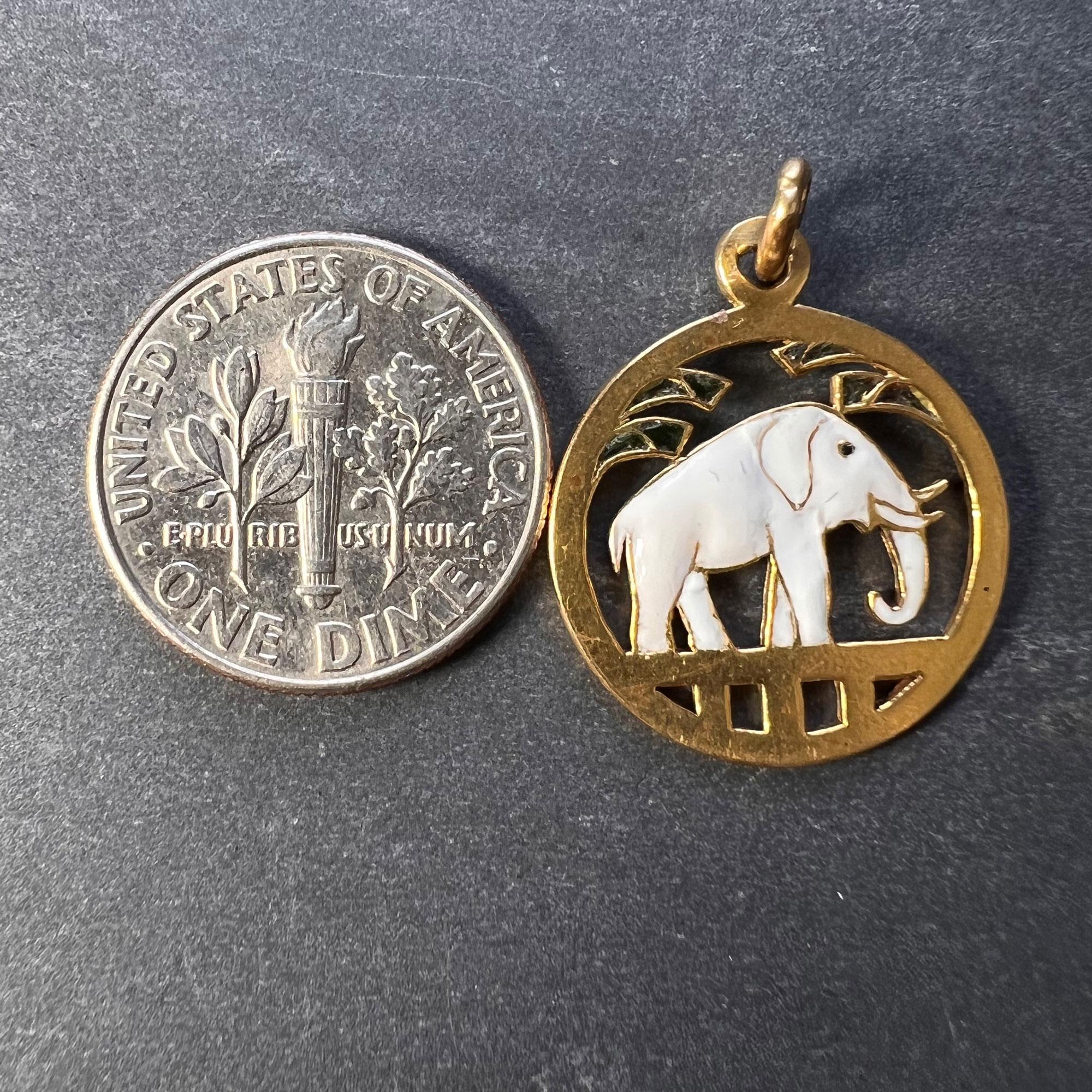 French Lucky Elephant 18K Yellow Gold Enamel Charm Pendant For Sale 8