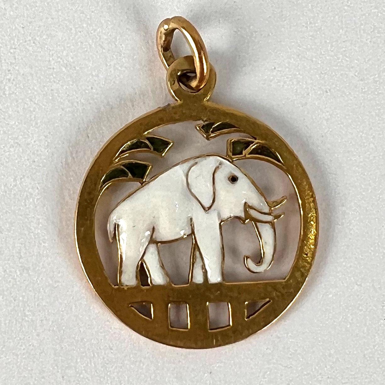 French Lucky Elephant 18K Yellow Gold Enamel Charm Pendant For Sale 9