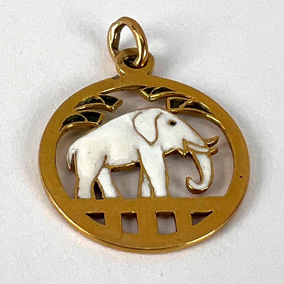 French Lucky Elephant 18K Yellow Gold Enamel Charm Pendant For Sale 10