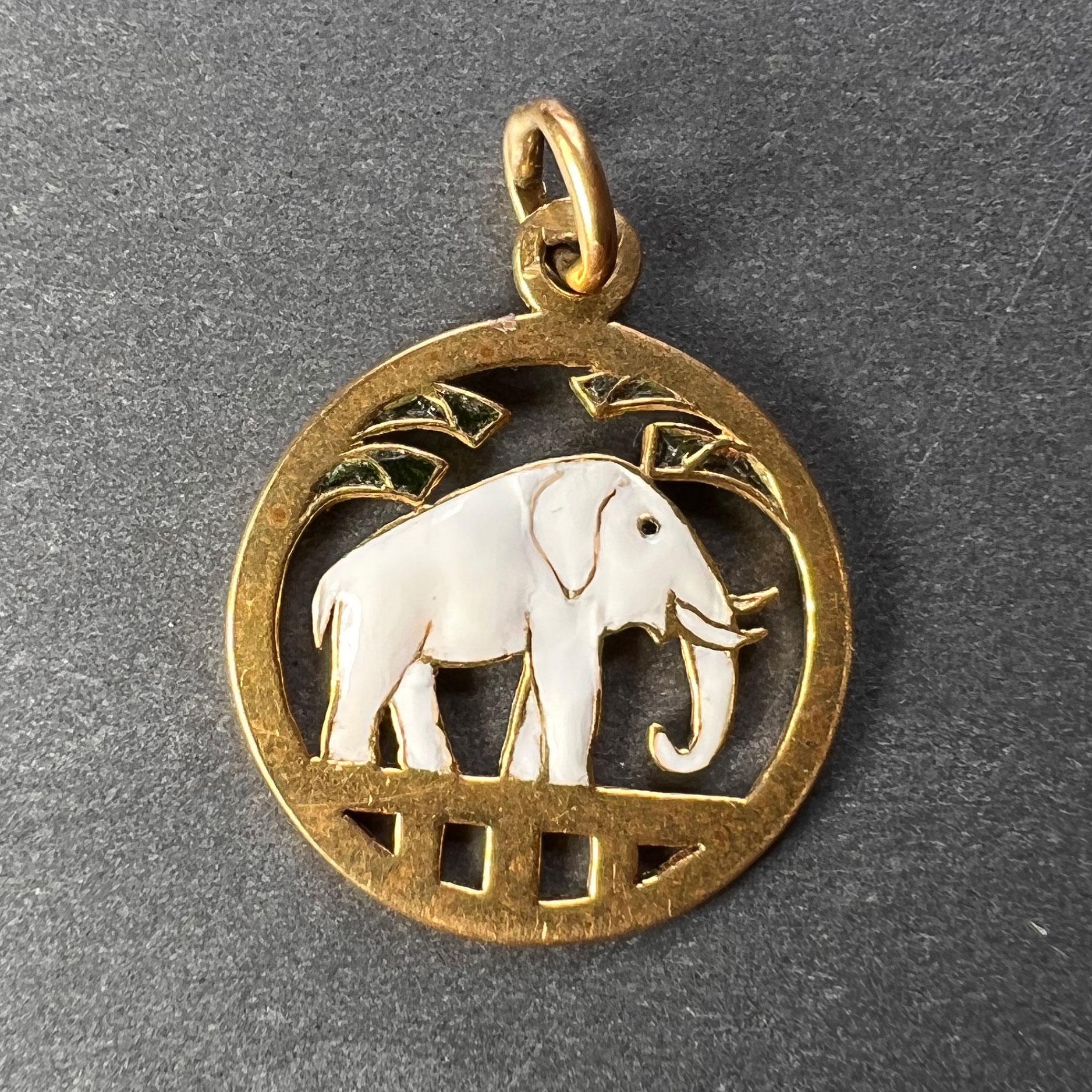 French Lucky Elephant 18K Yellow Gold Enamel Charm Pendant For Sale 1