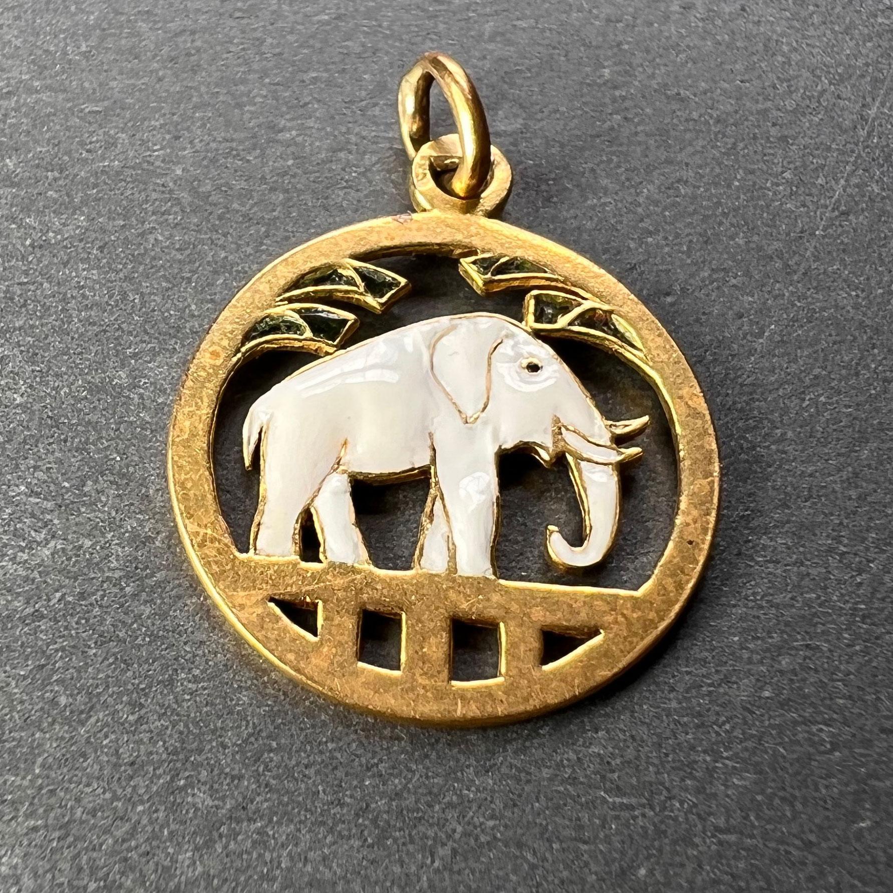 French Lucky Elephant 18K Yellow Gold Enamel Charm Pendant For Sale 2