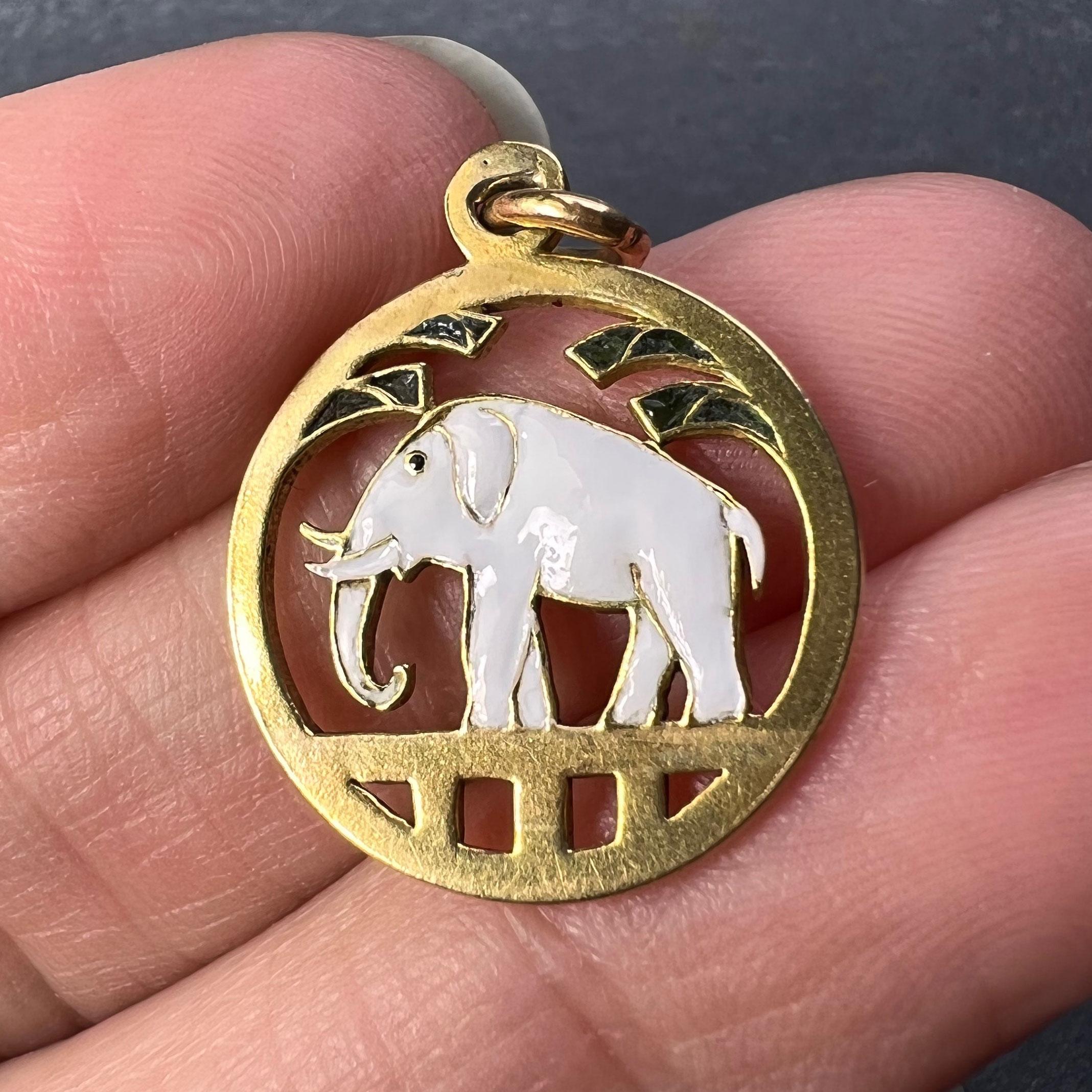 French Lucky Elephant 18K Yellow Gold Enamel Charm Pendant For Sale 4