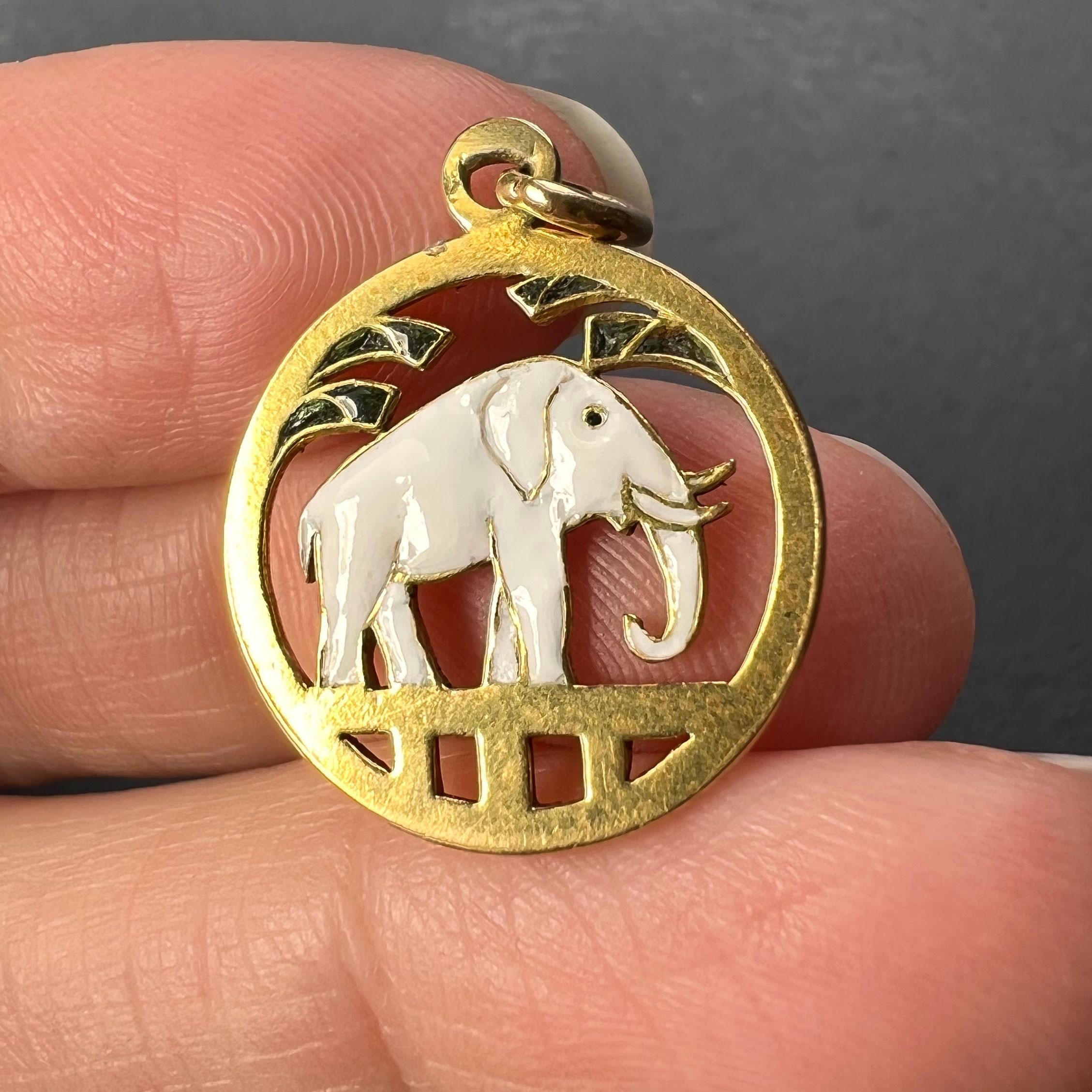 French Lucky Elephant 18K Yellow Gold Enamel Charm Pendant For Sale 5