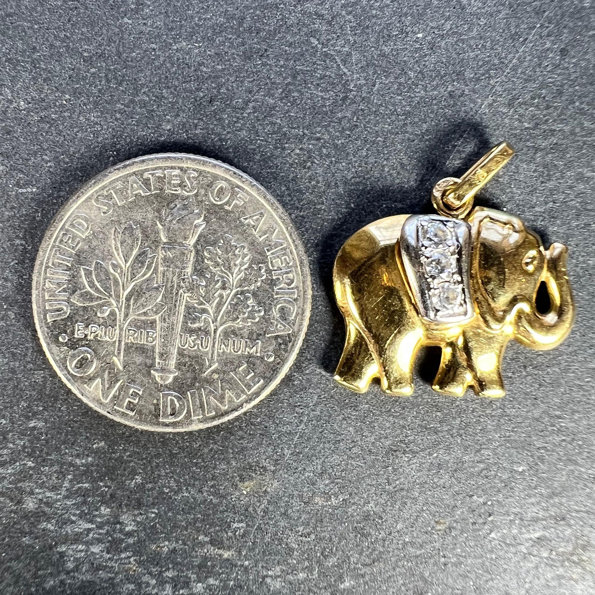 French Lucky Elephant Diamond 18K Yellow Gold Charm Pendant 5
