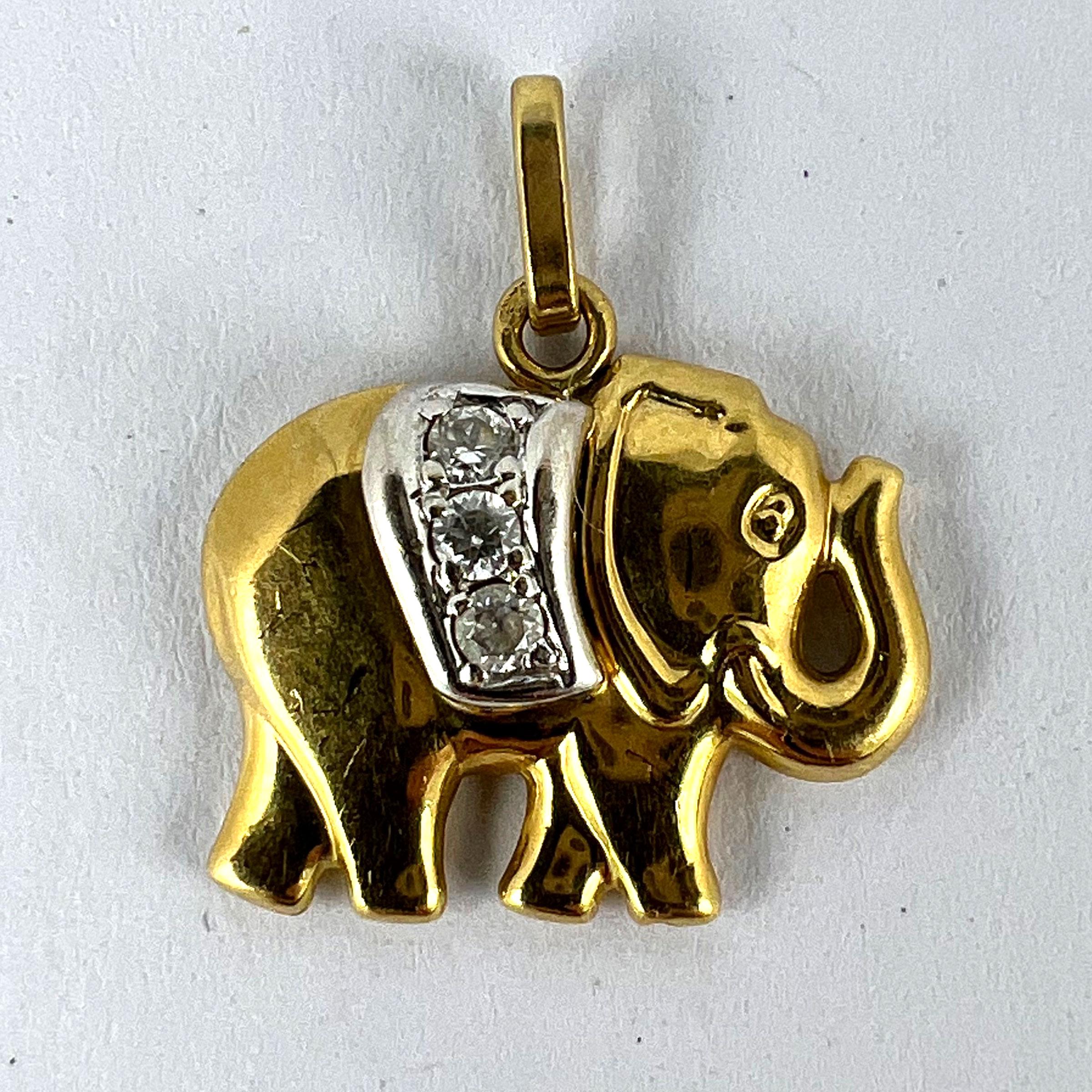 French Lucky Elephant Diamond 18K Yellow Gold Charm Pendant 6