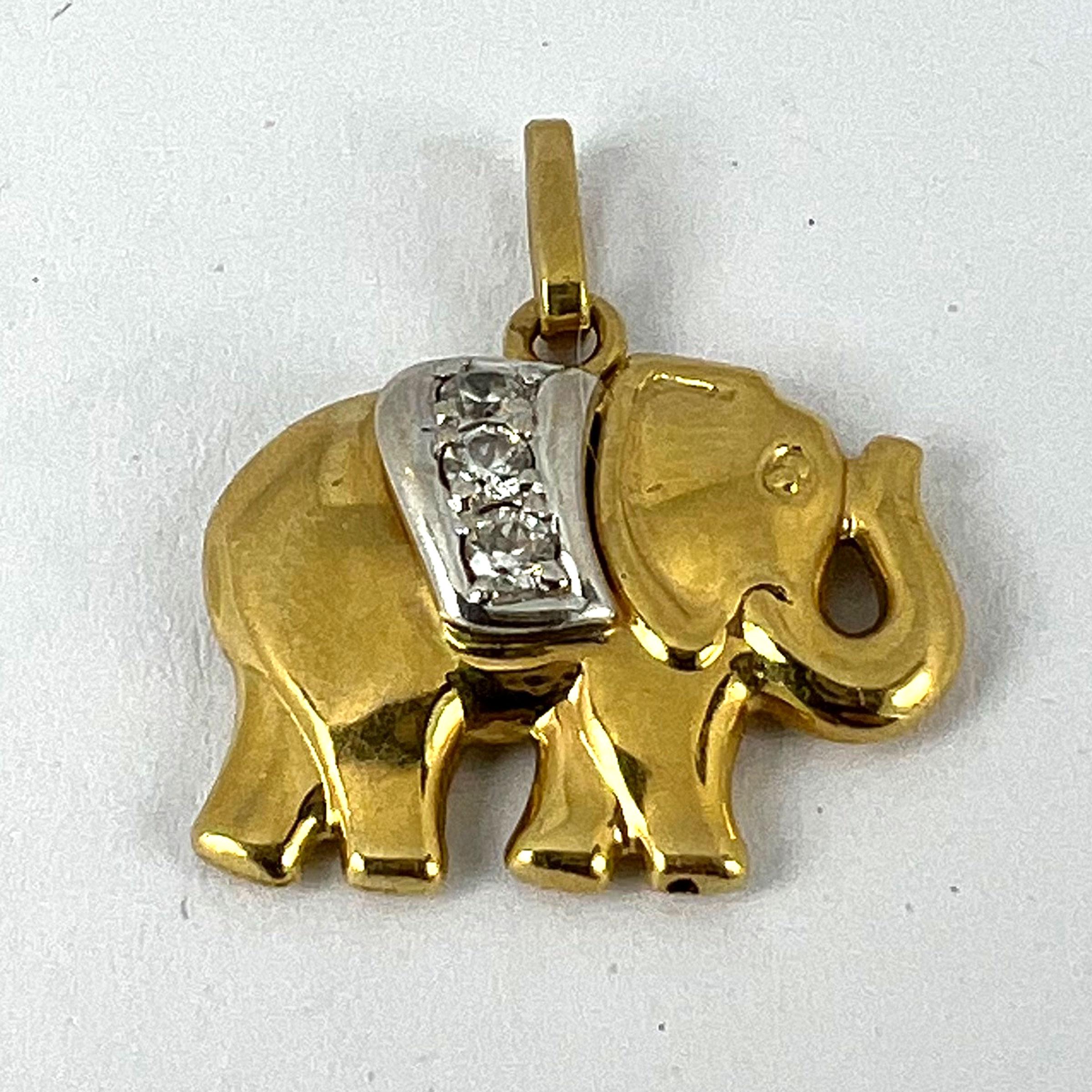French Lucky Elephant Diamond 18K Yellow Gold Charm Pendant 7