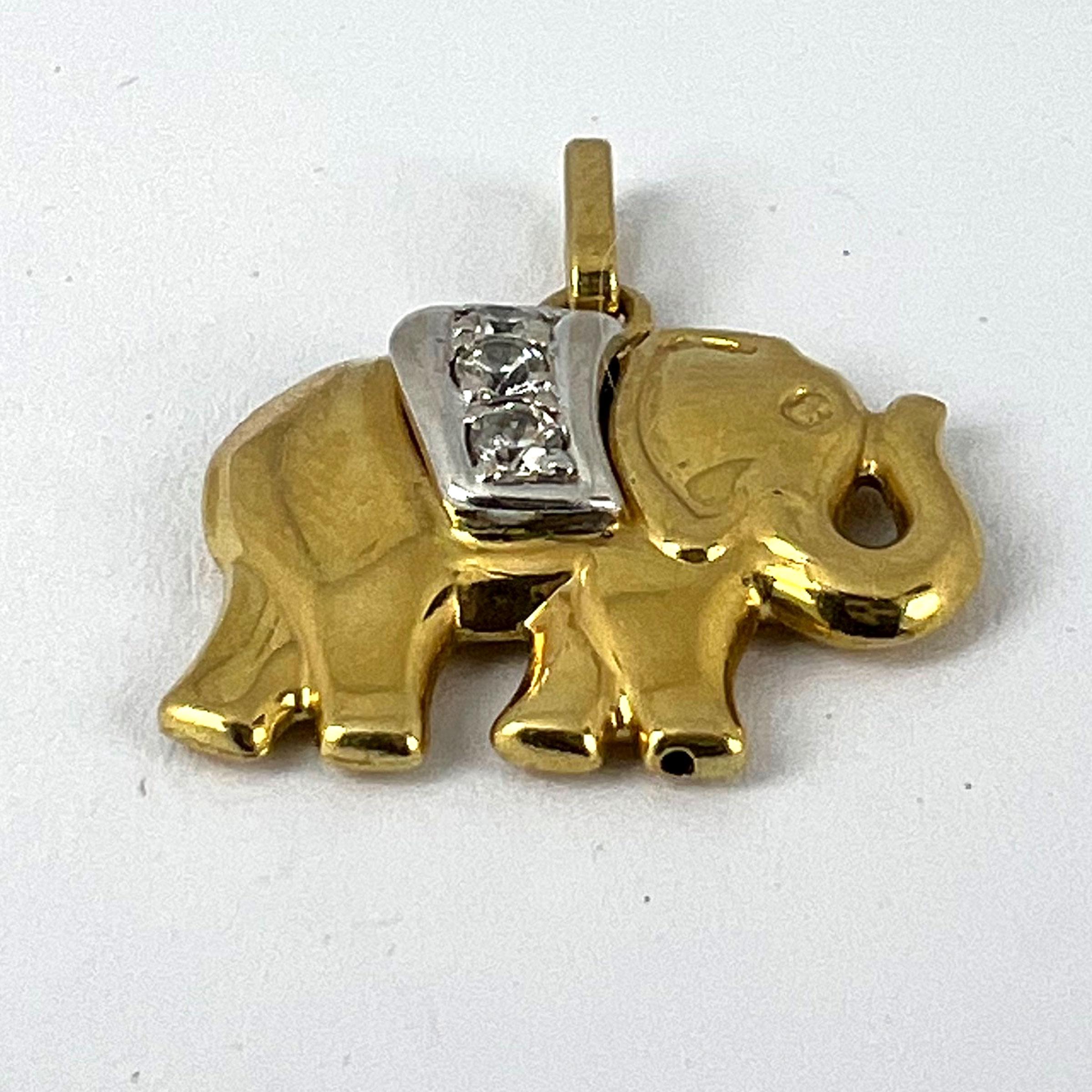 French Lucky Elephant Diamond 18K Yellow Gold Charm Pendant 8