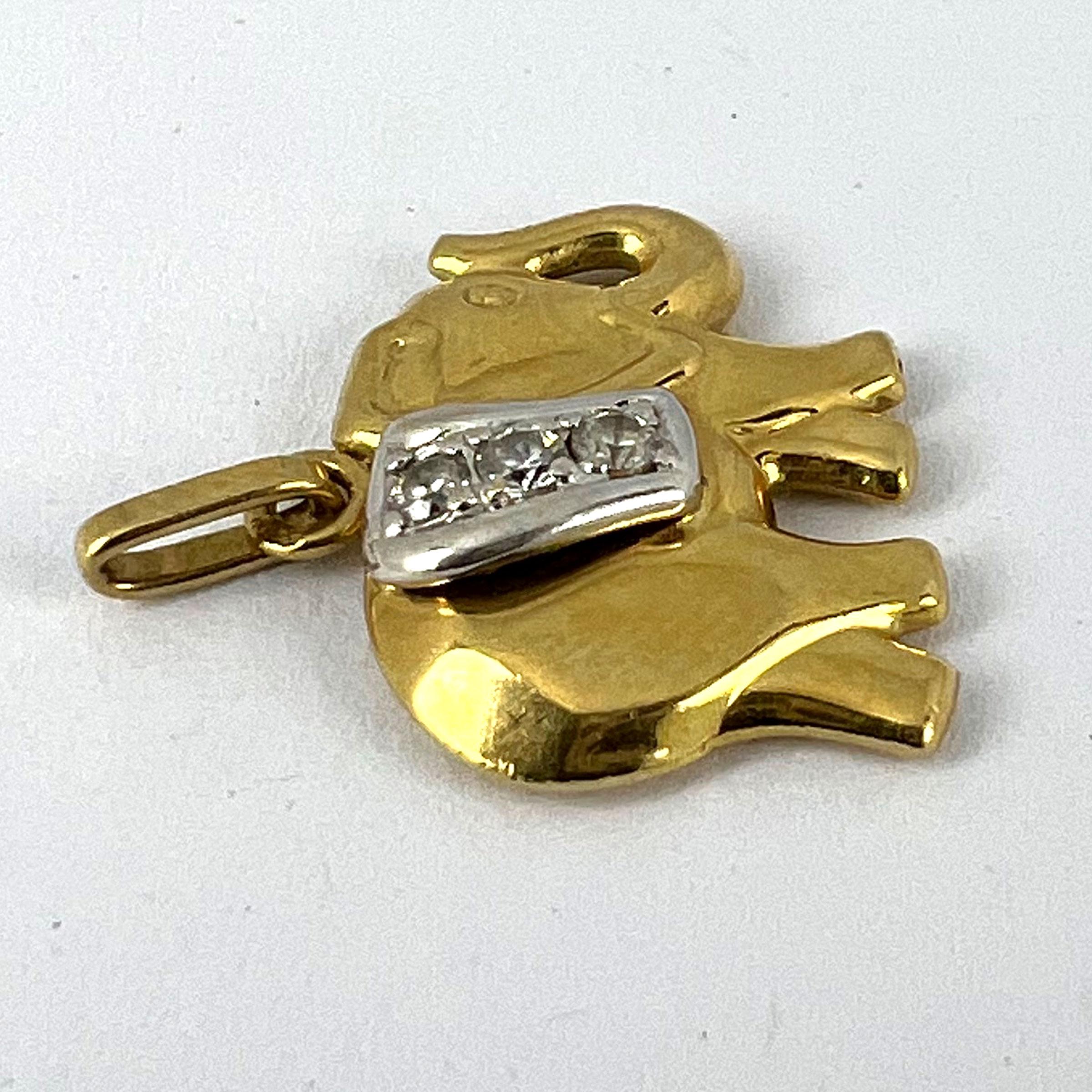 French Lucky Elephant Diamond 18K Yellow Gold Charm Pendant 9