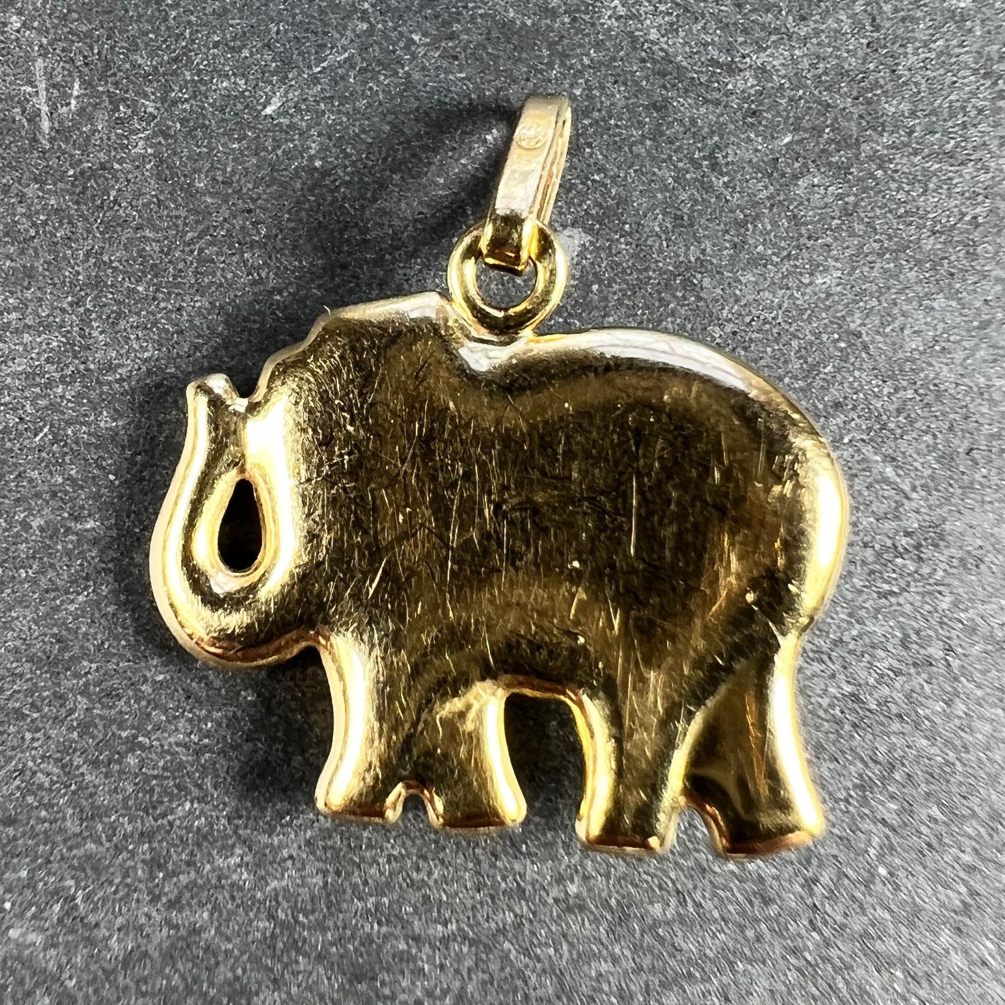 Brilliant Cut French Lucky Elephant Diamond 18K Yellow Gold Charm Pendant