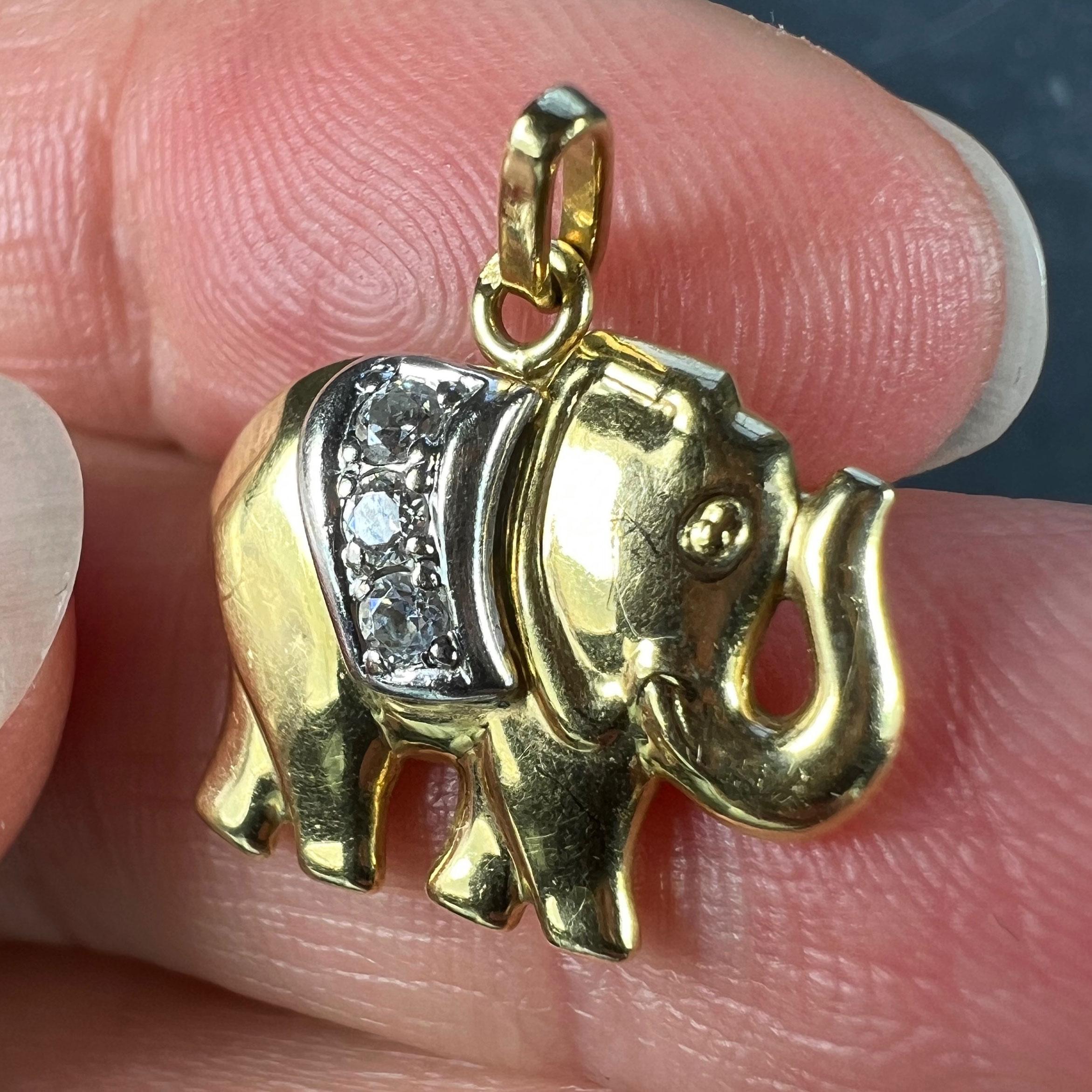 French Lucky Elephant Diamond 18K Yellow Gold Charm Pendant 1