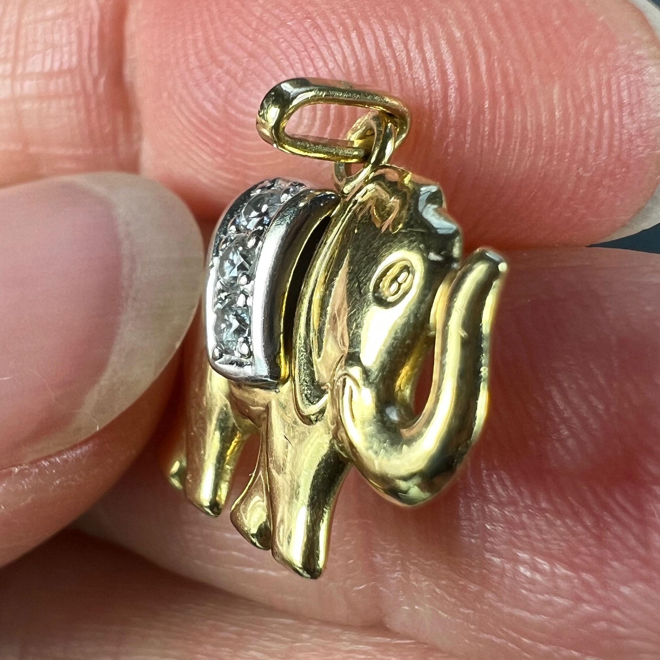 French Lucky Elephant Diamond 18K Yellow Gold Charm Pendant 2