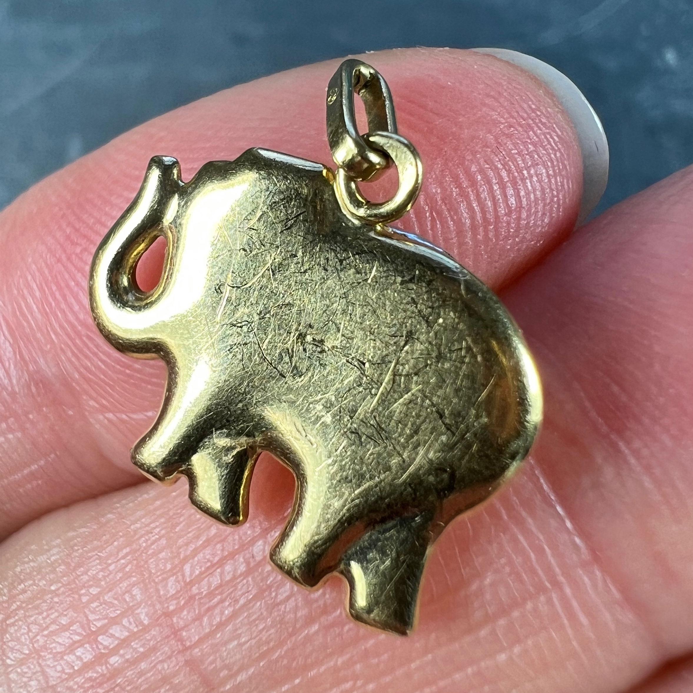 French Lucky Elephant Diamond 18K Yellow Gold Charm Pendant 3