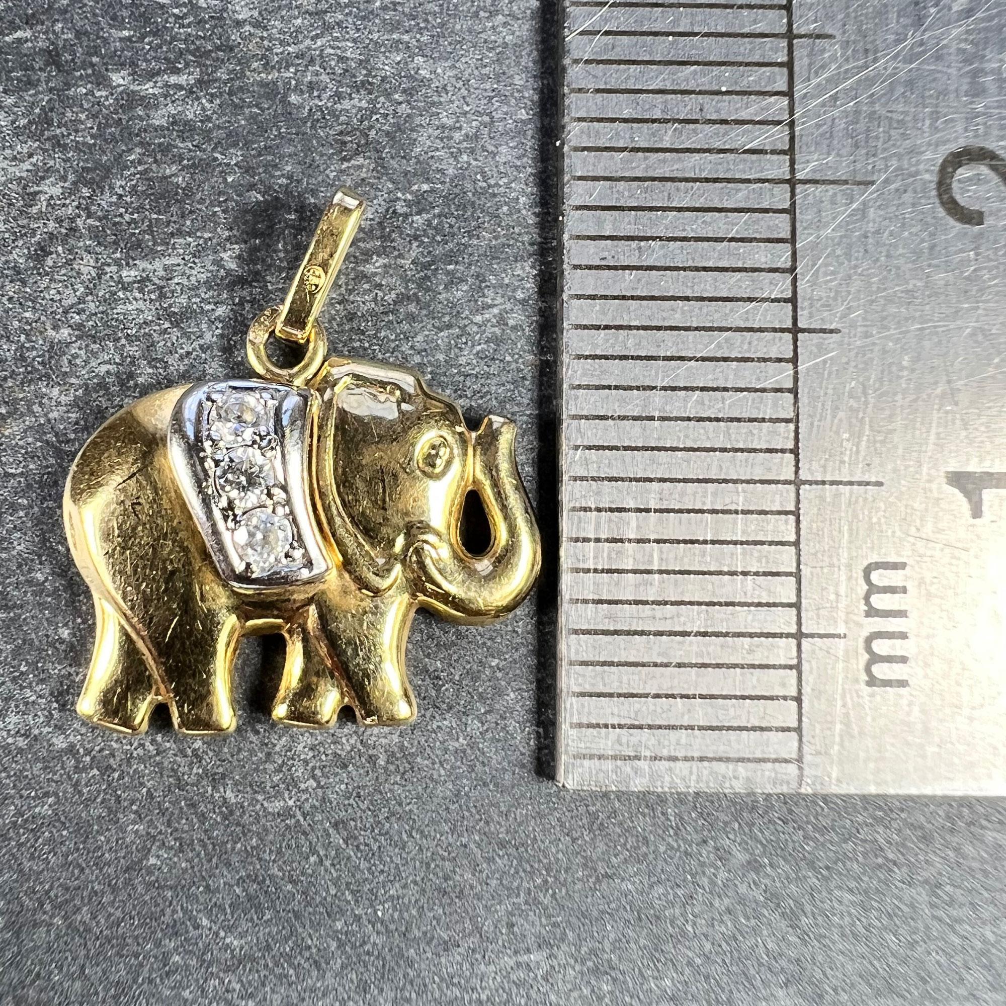 French Lucky Elephant Diamond 18K Yellow Gold Charm Pendant 4