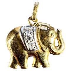 French Lucky Elephant Diamond 18K Yellow Gold Charm Pendant