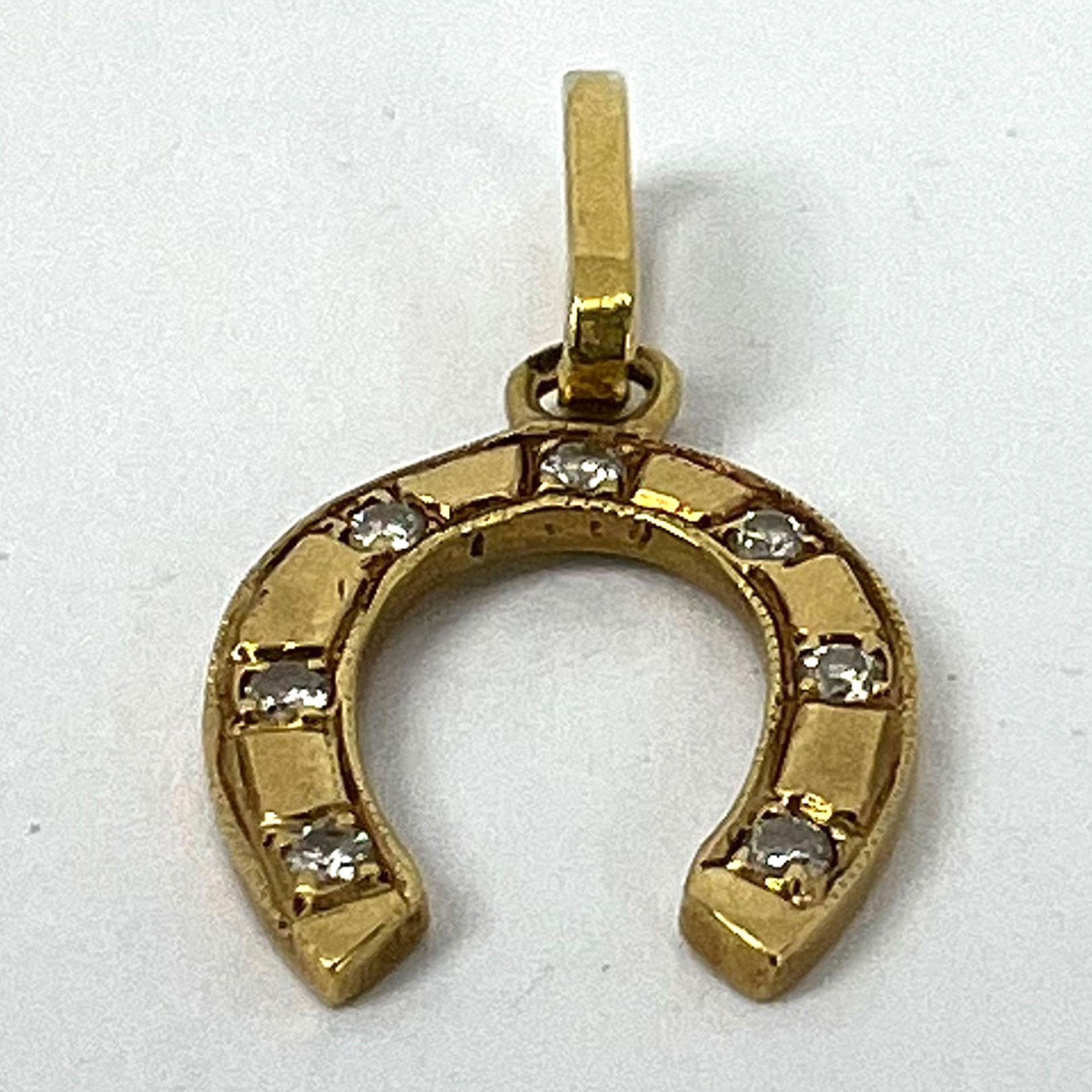 French Lucky Horseshoe 18K Yellow Gold Seven Diamond Charm Pendant For Sale 8