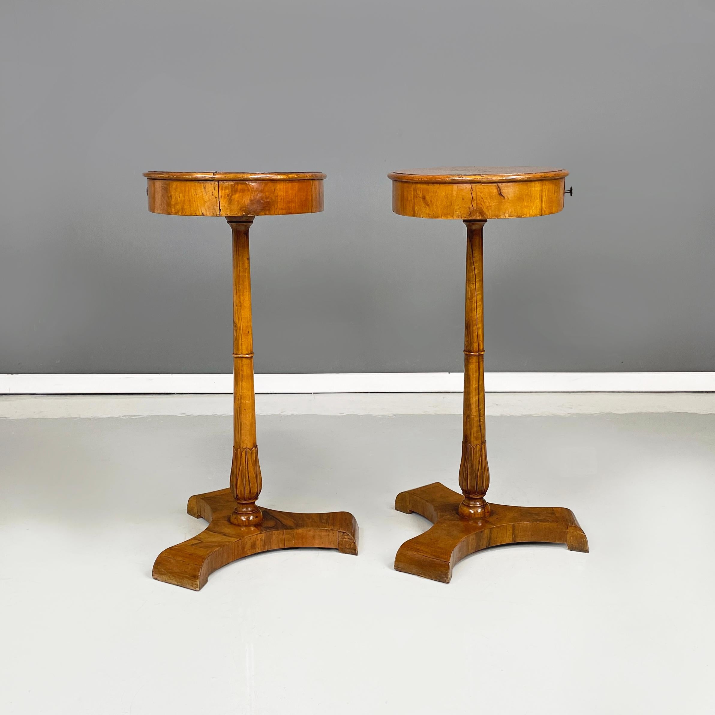 18th Century and Earlier French Louis XVI Wooden oval bedside tables with drawer, 1700s