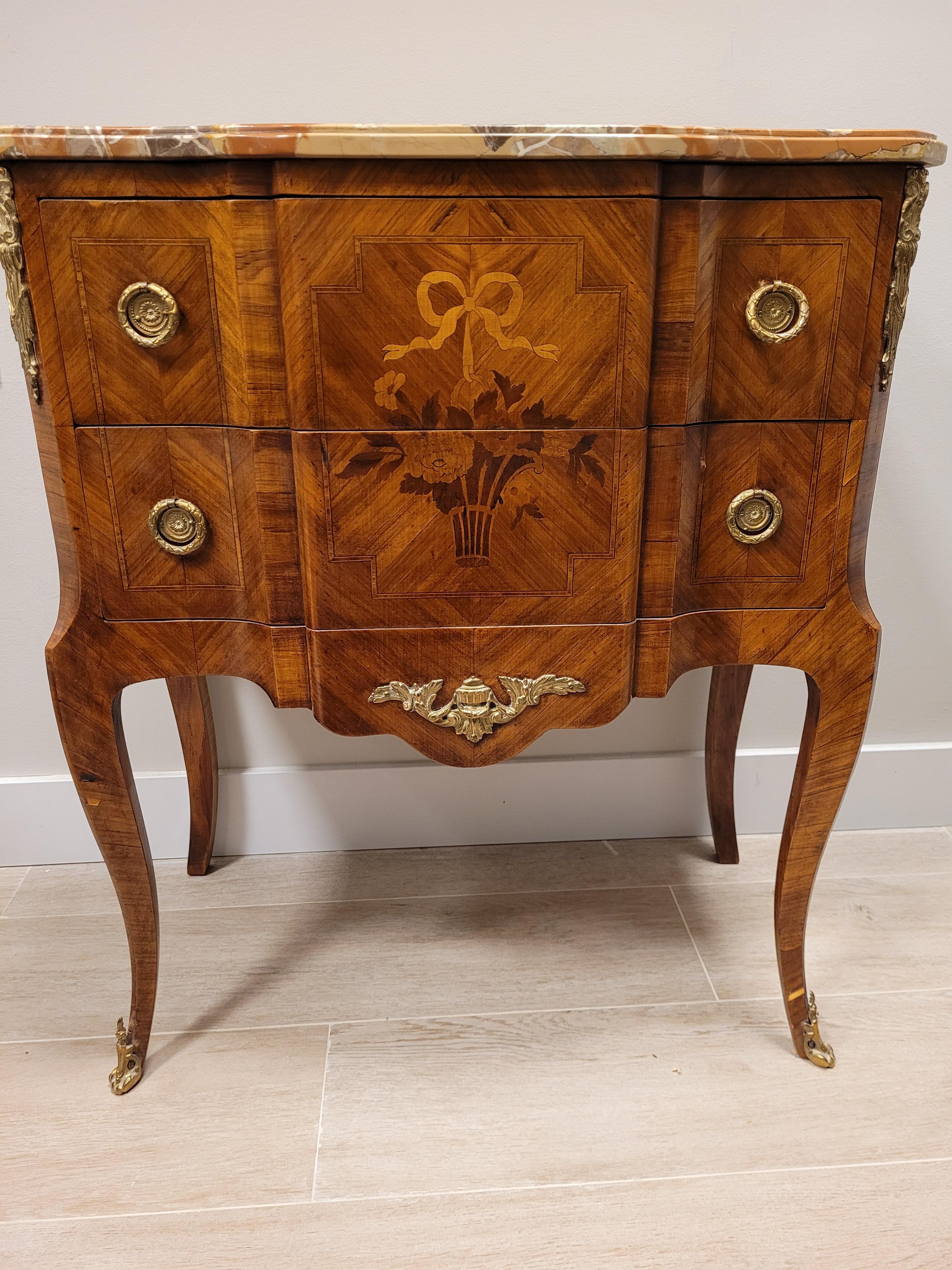 French Luis XVI Marquetry, Marble, Commode, Chest of Drawers, Ormolu 5