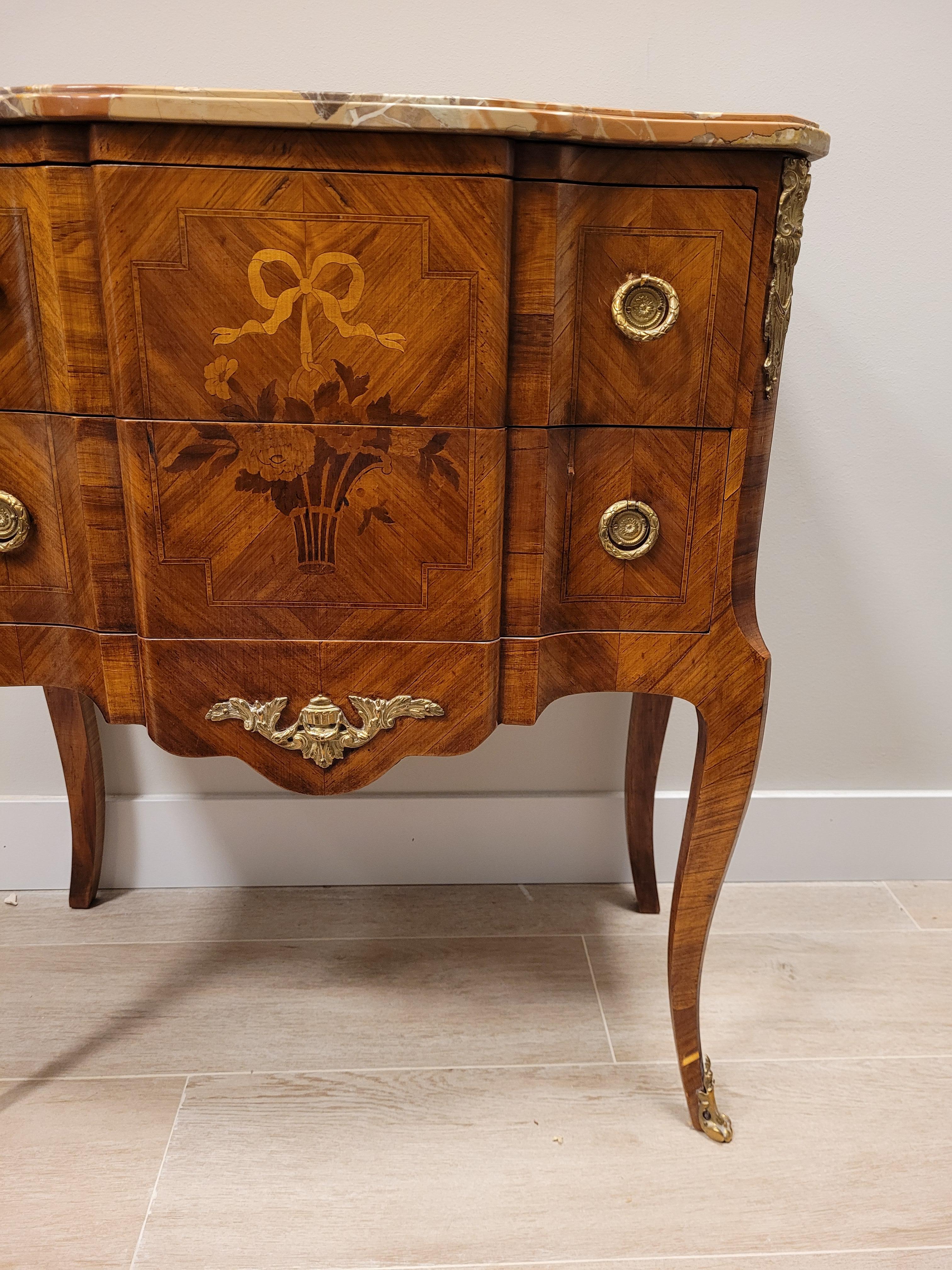 French Luis XVI Marquetry, Marble, Commode, Chest of Drawers, Ormolu 6