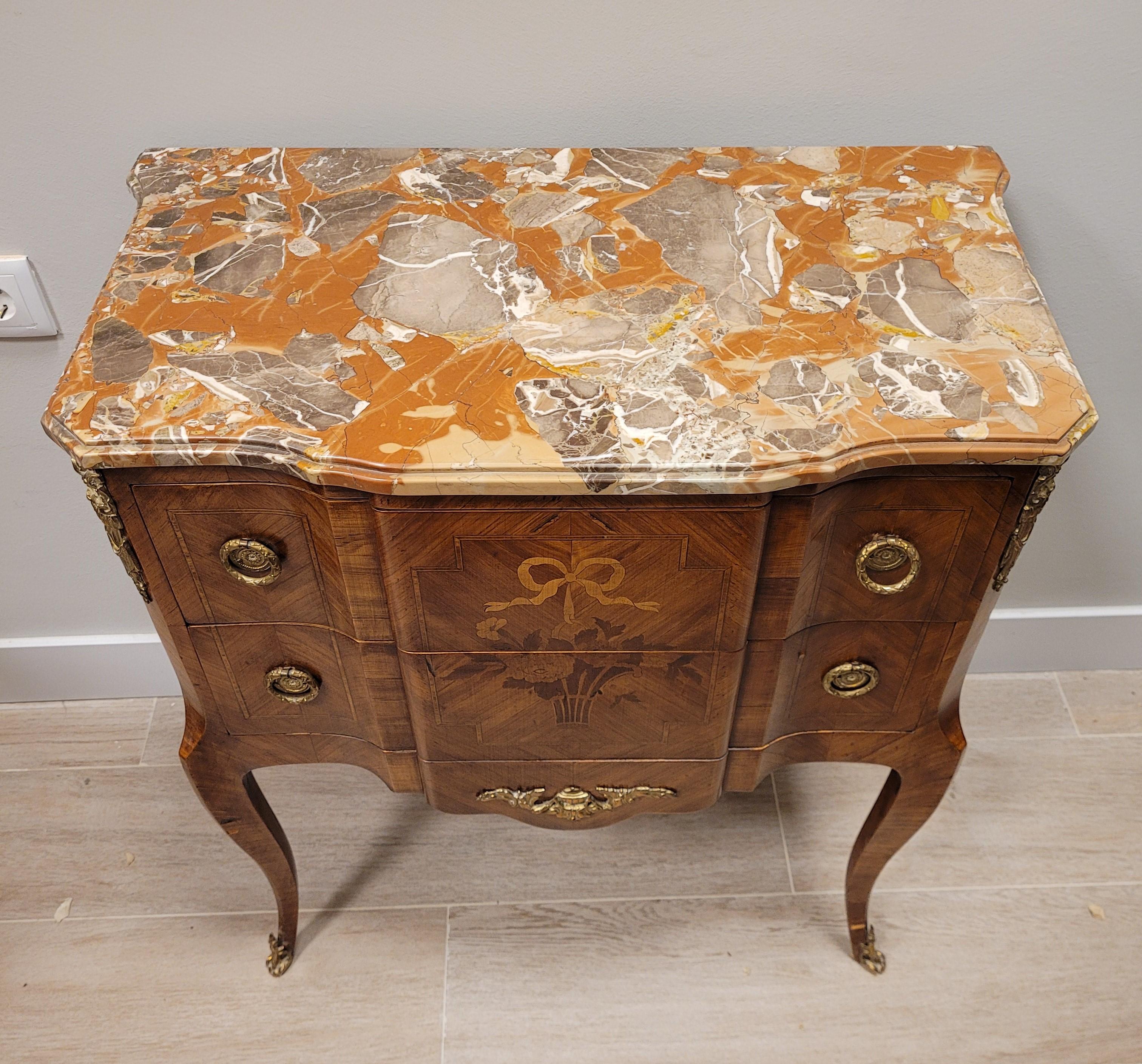 French Luis XVI Marquetry, Marble, Commode, Chest of Drawers, Ormolu 1