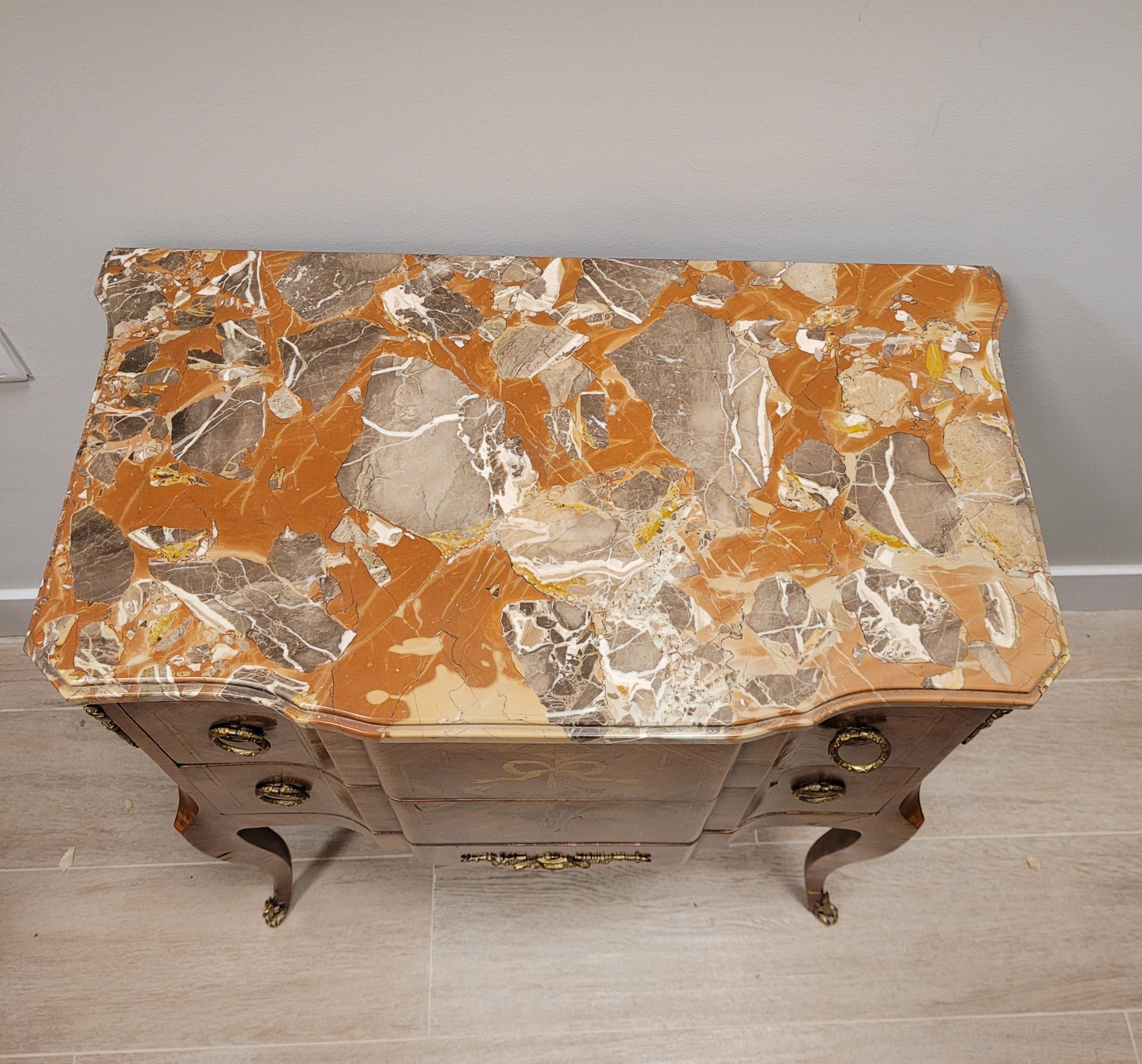 French Luis XVI Marquetry, Marble, Commode, Chest of Drawers, Ormolu 2