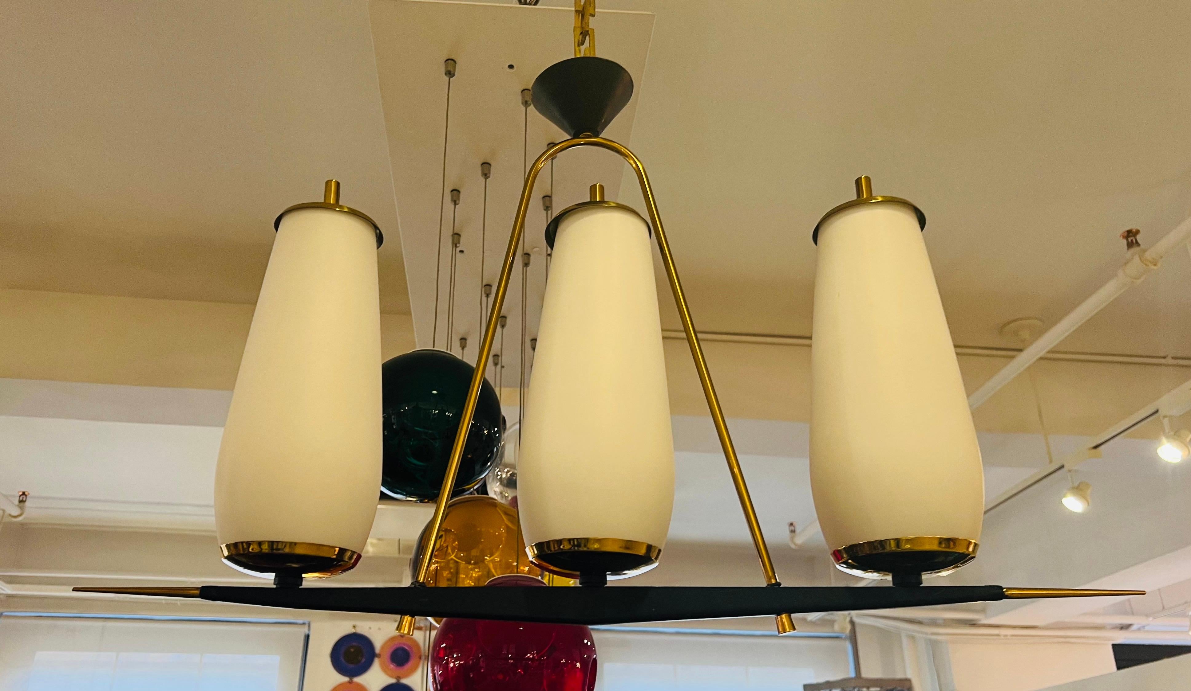 French Lunel 1950s Mid Century Pendant Chandelier For Sale 5