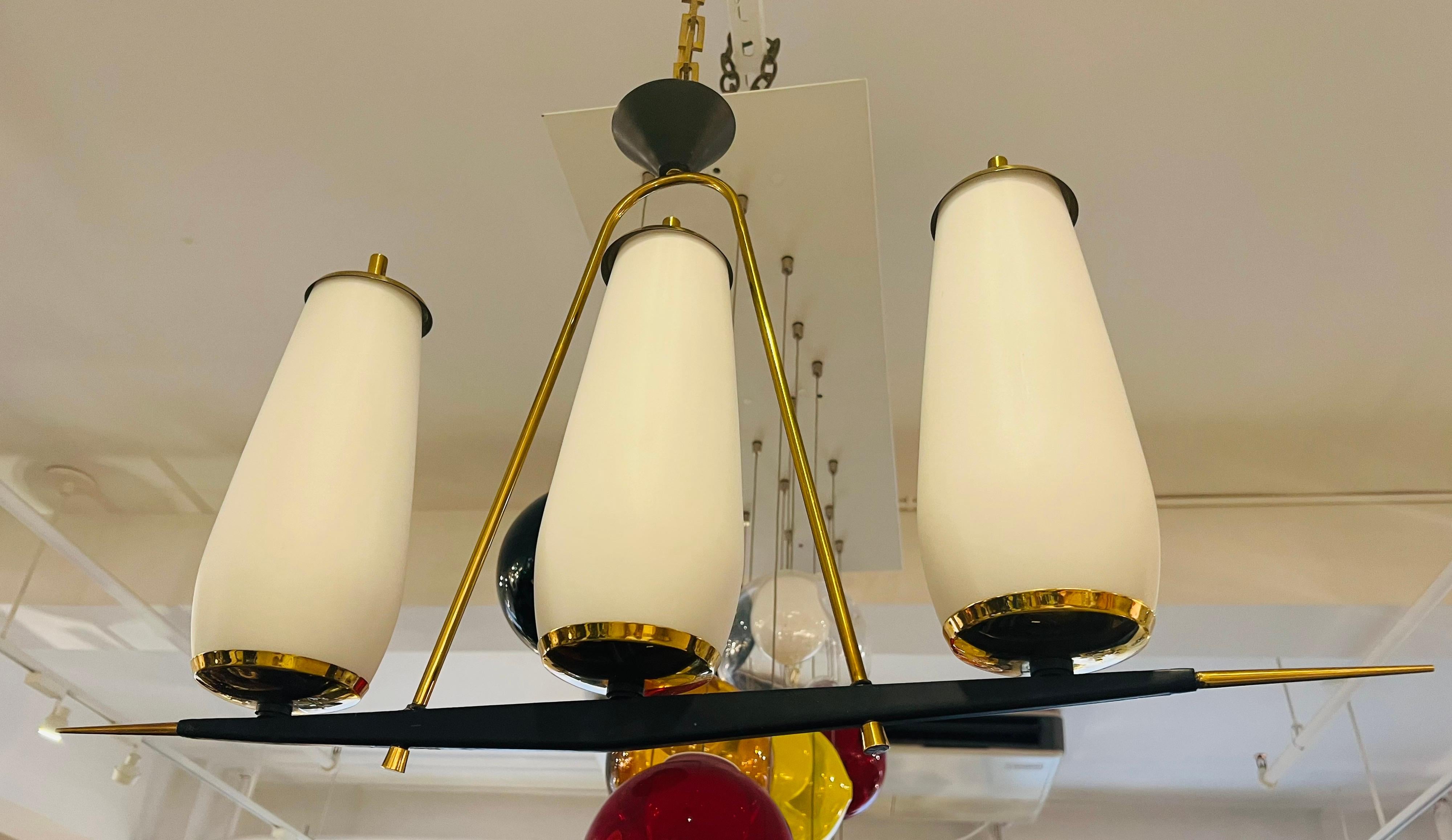 French Lunel 1950s Mid Century Pendant Chandelier For Sale 7