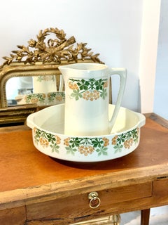 Pichet et bassin en faïence de Lunéville "Phlox" K&G, France