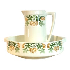 Pichet et bassin en faïence de Lunéville "Phlox" K&G, France