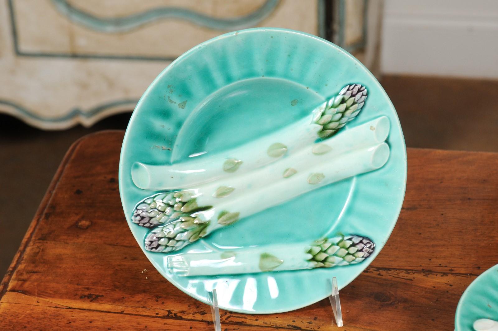French Lunéville Keller and Guérin Barbotine Asparagus Plates, Late 19th Century 1