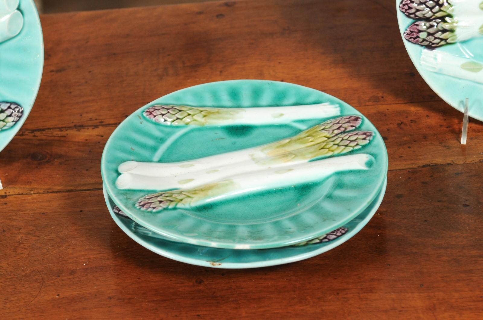 French Lunéville Keller and Guérin Barbotine Asparagus Plates, Late 19th Century 2