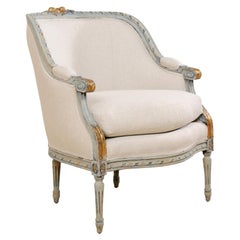 French Luois XVI Style Upholstered Barrel Bergere Chair