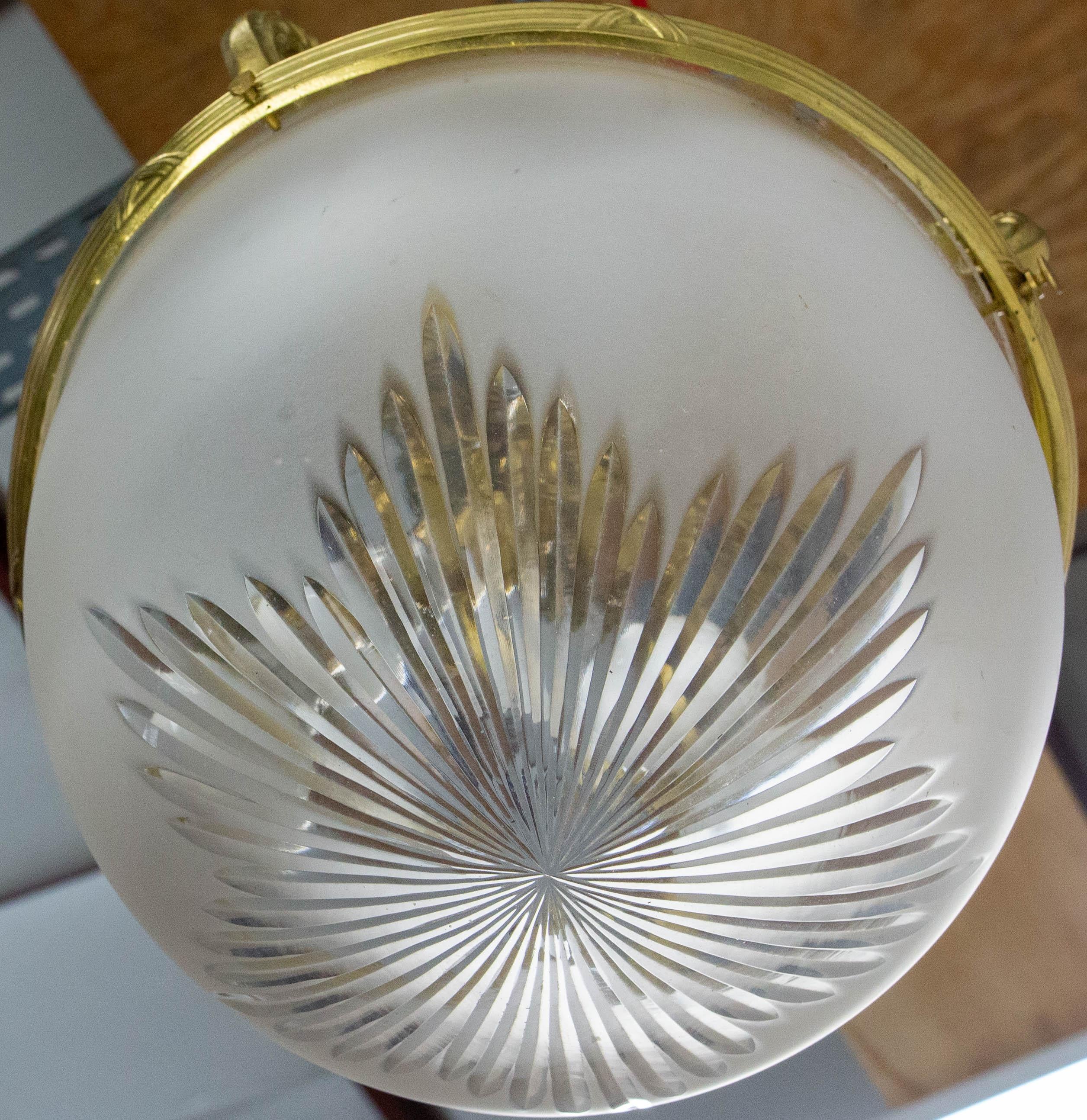 French Lustre Frozen Glass & Brass Ceiling Pendant Classical St, 20th Mid-C  For Sale 6