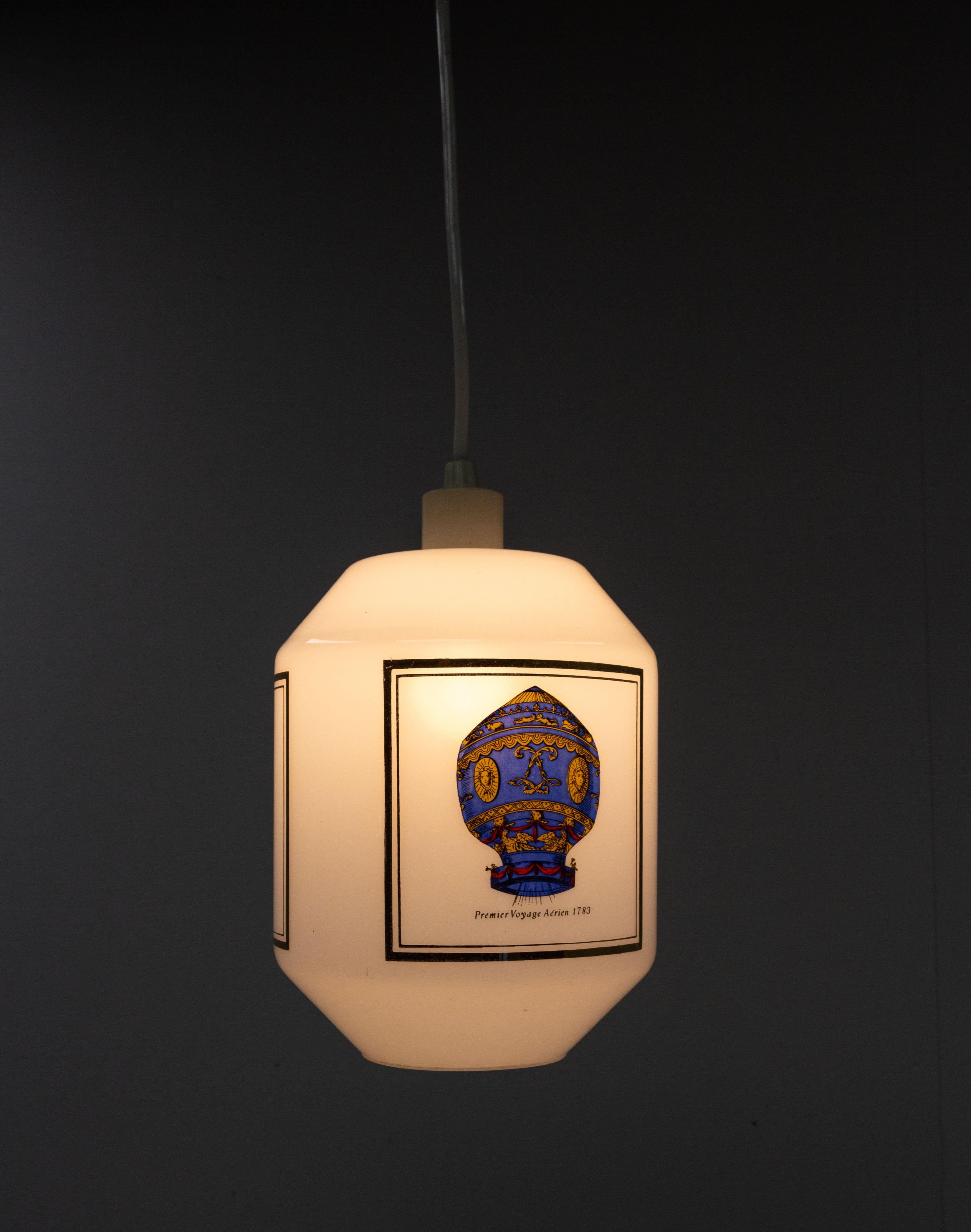20th Century French Lustre Glass Ceiling Pendant Representing Three Montgolfiers, circa 1960 For Sale
