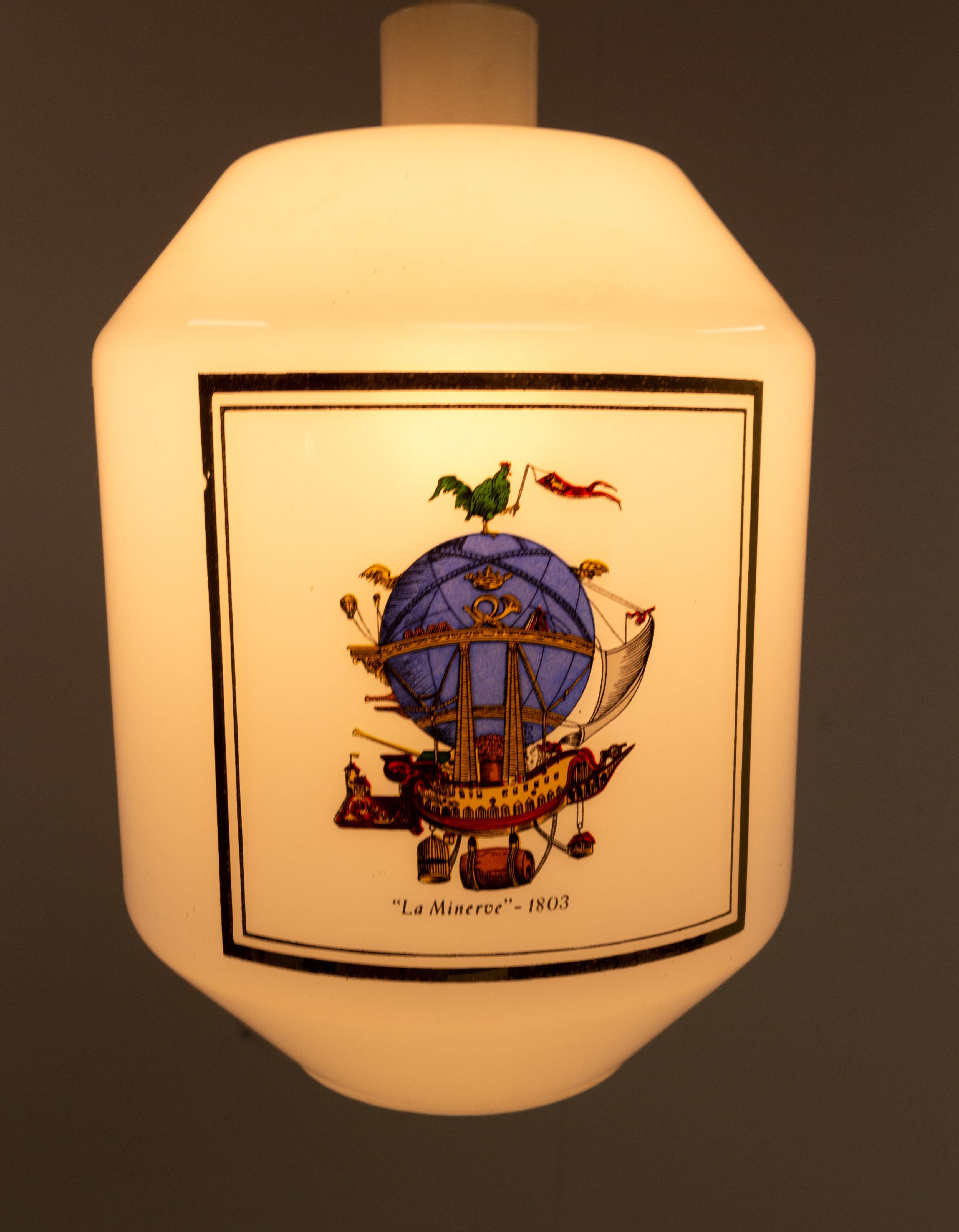 French Lustre Glass Ceiling Pendant Representing Three Montgolfiers, circa 1960 For Sale 1